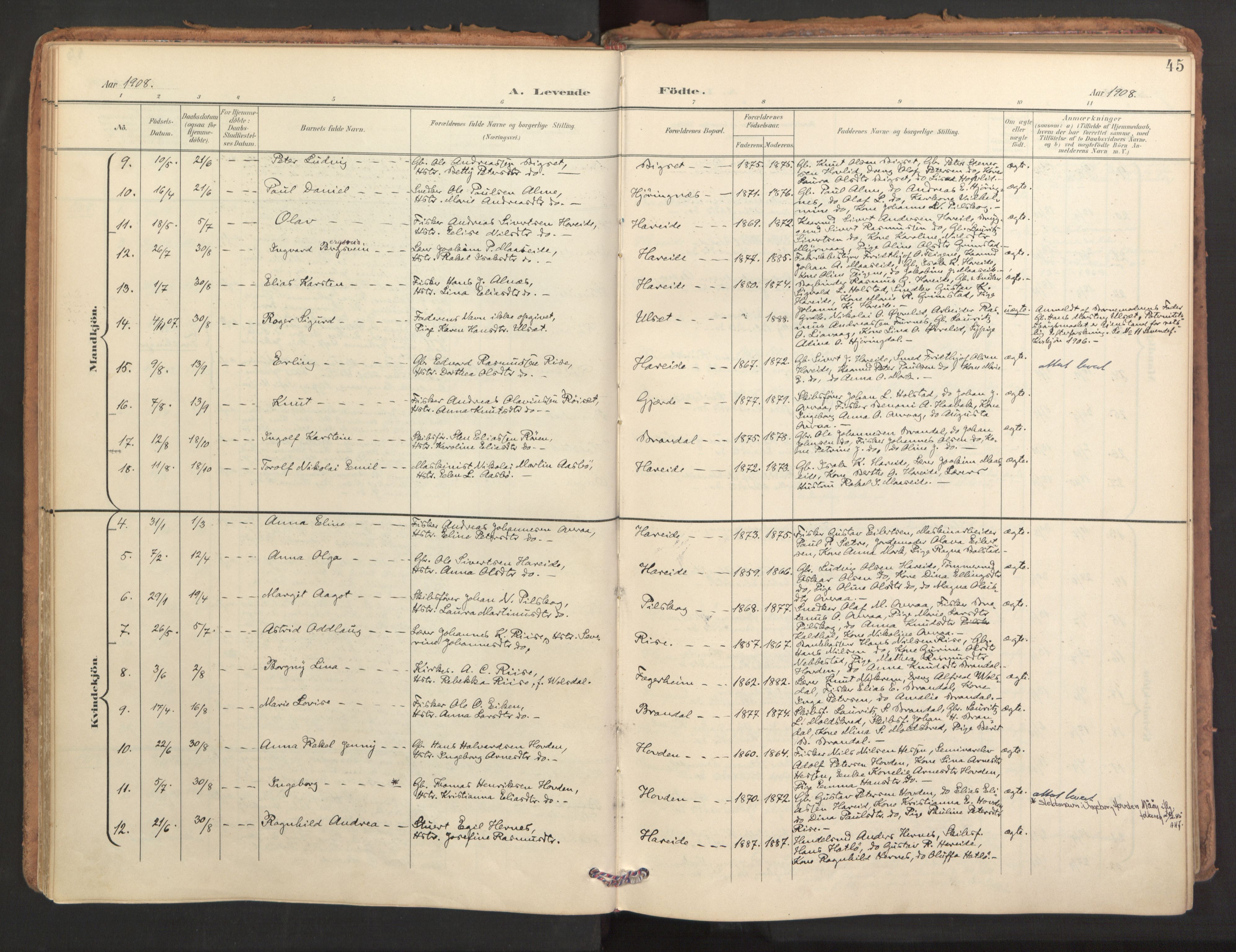 Ministerialprotokoller, klokkerbøker og fødselsregistre - Møre og Romsdal, AV/SAT-A-1454/510/L0123: Parish register (official) no. 510A03, 1898-1922, p. 45