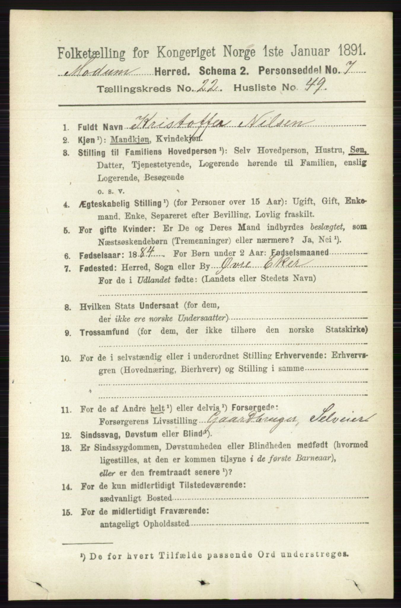 RA, 1891 census for 0623 Modum, 1891, p. 8660