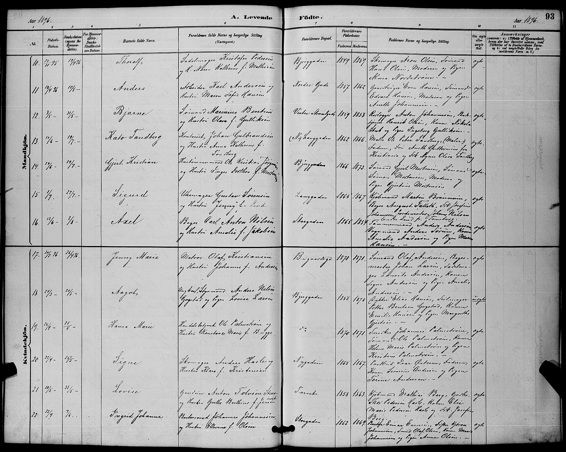 Sandefjord kirkebøker, AV/SAKO-A-315/G/Ga/L0001: Parish register (copy) no. 1, 1885-1903, p. 93