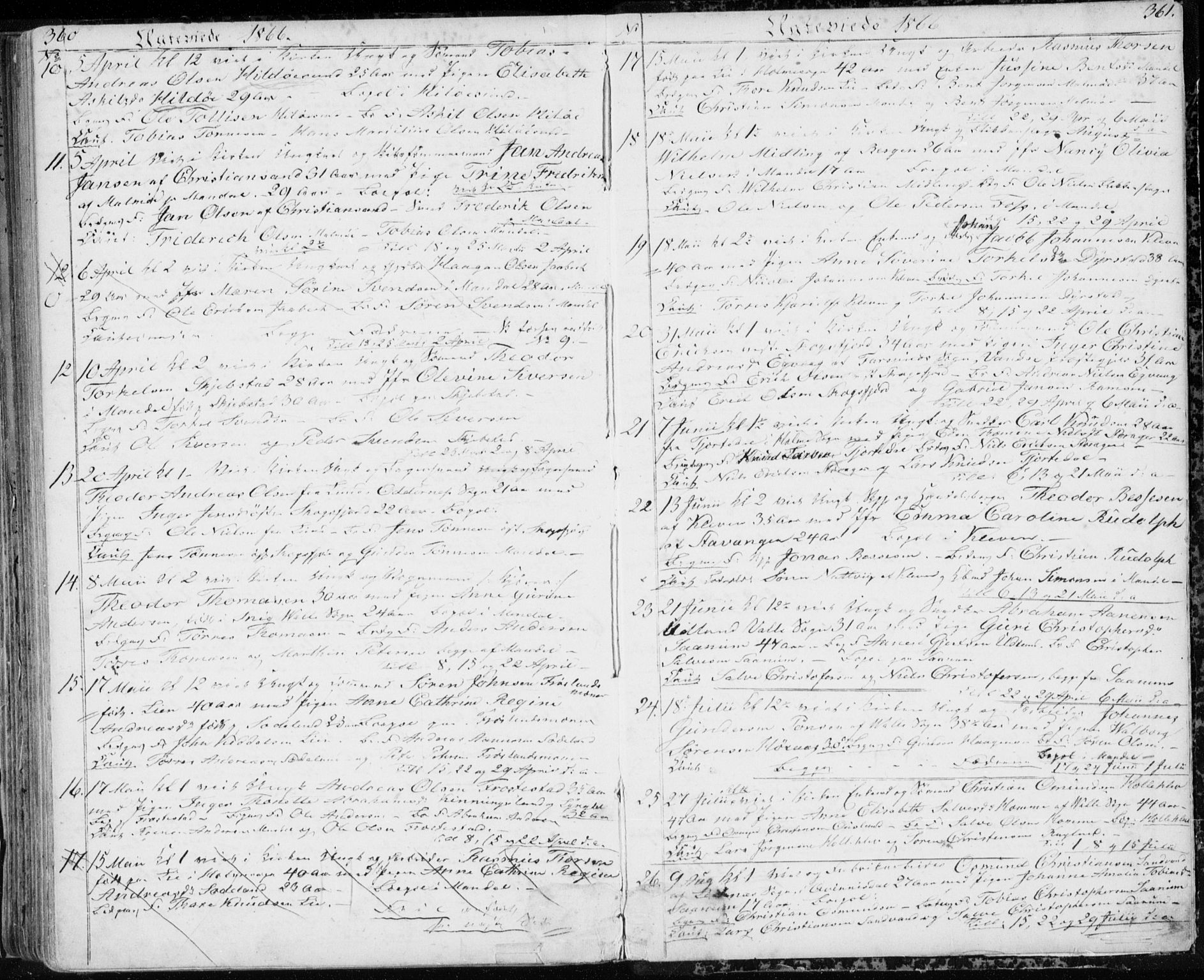 Mandal sokneprestkontor, AV/SAK-1111-0030/F/Fb/Fba/L0008: Parish register (copy) no. B 2, 1854-1868, p. 360-361