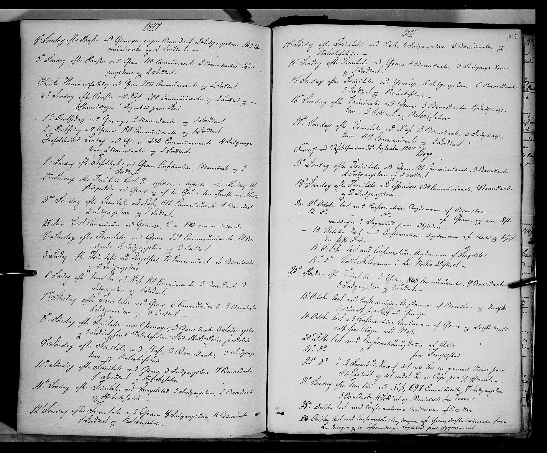 Gran prestekontor, AV/SAH-PREST-112/H/Ha/Haa/L0011: Parish register (official) no. 11, 1842-1856, p. 1404-1405