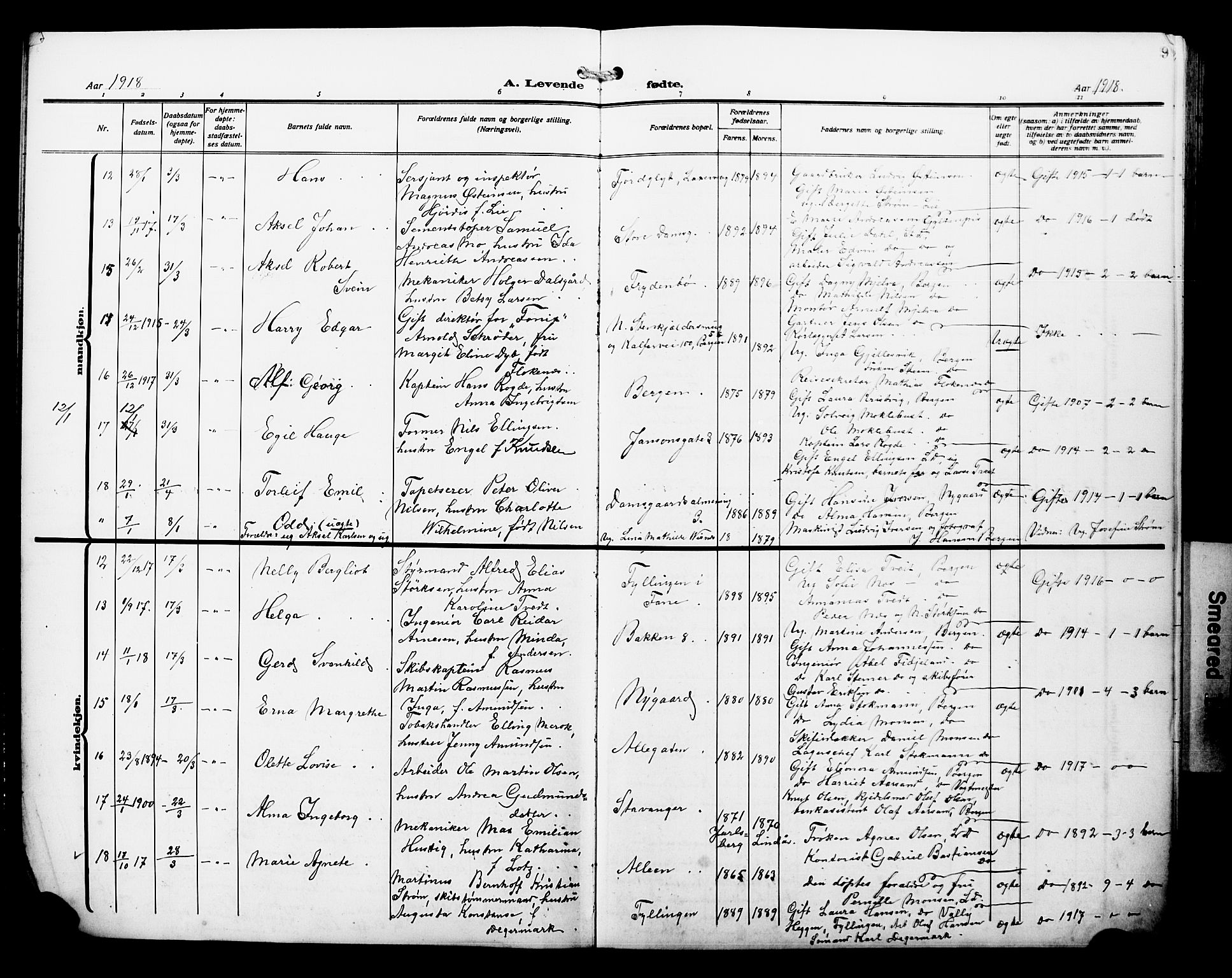 Laksevåg Sokneprestembete, AV/SAB-A-76501/H/Ha/Hab/Haba/L0006: Parish register (copy) no. A 6, 1917-1925, p. 9