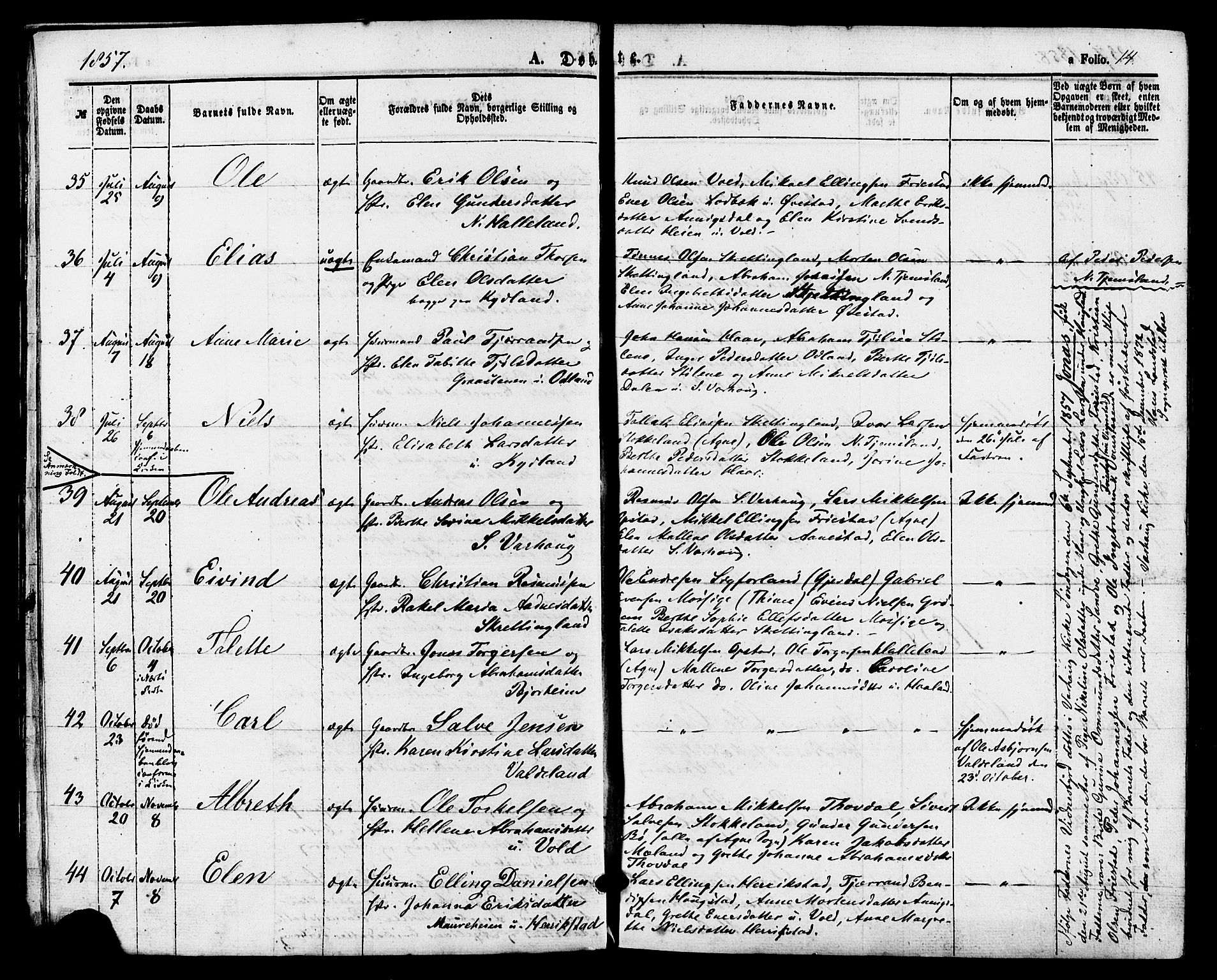 Hå sokneprestkontor, AV/SAST-A-101801/001/30BA/L0009: Parish register (official) no. A 8, 1855-1878, p. 14