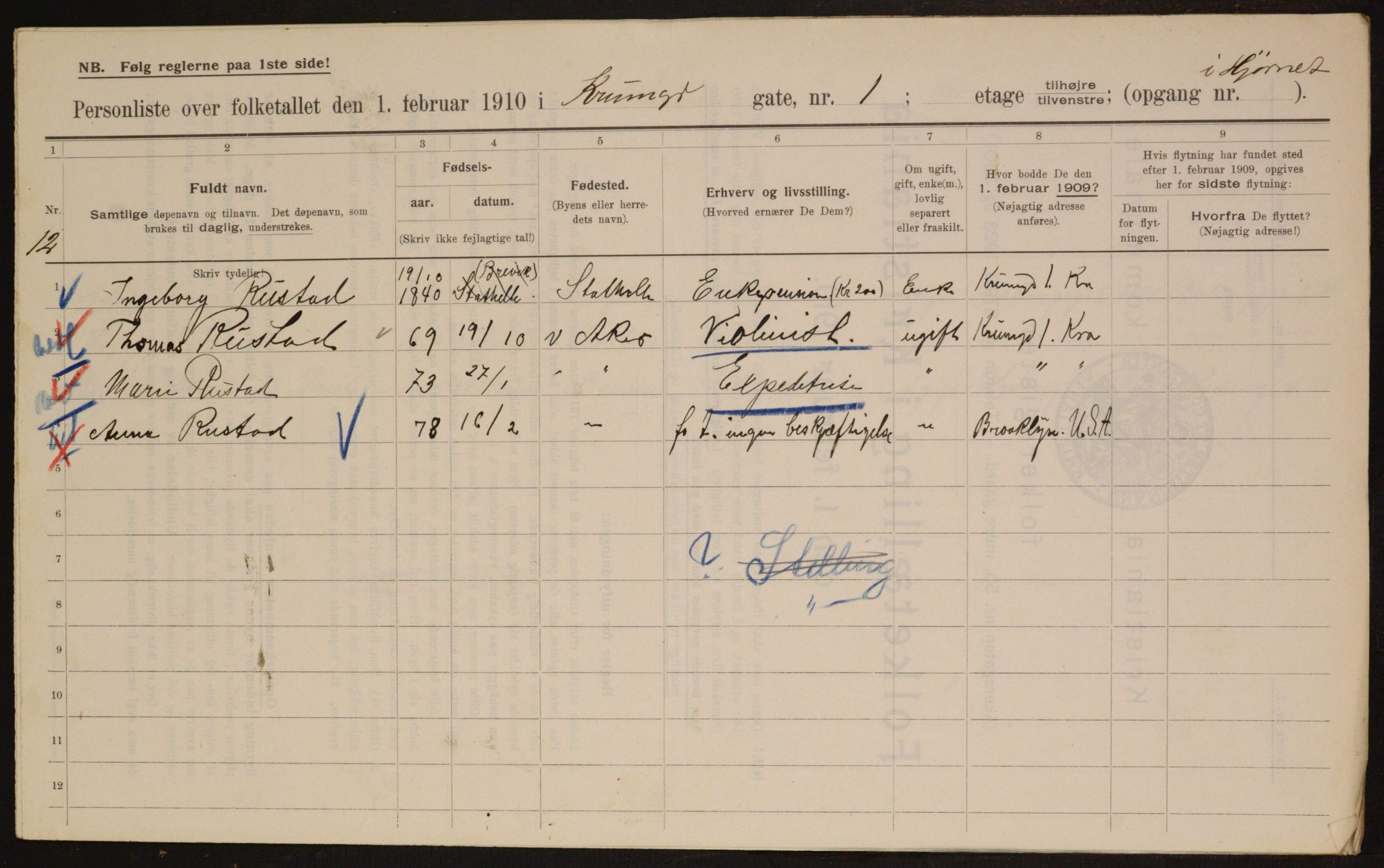 OBA, Municipal Census 1910 for Kristiania, 1910, p. 53113