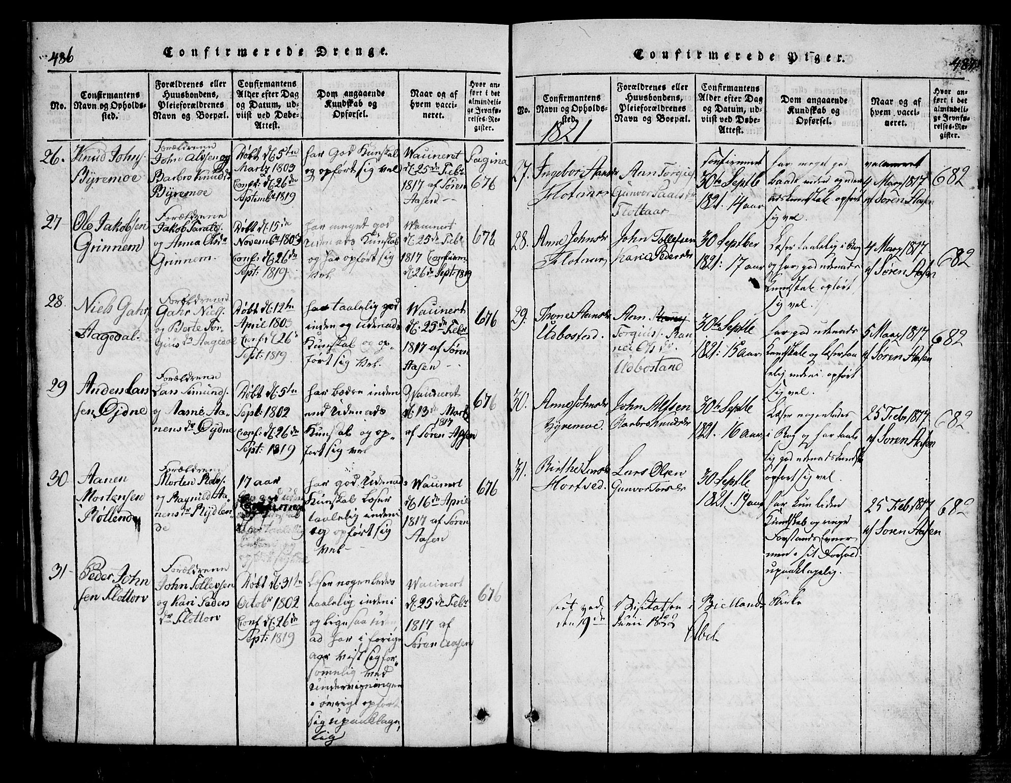 Bjelland sokneprestkontor, SAK/1111-0005/F/Fa/Fac/L0001: Parish register (official) no. A 1, 1815-1866, p. 486-487