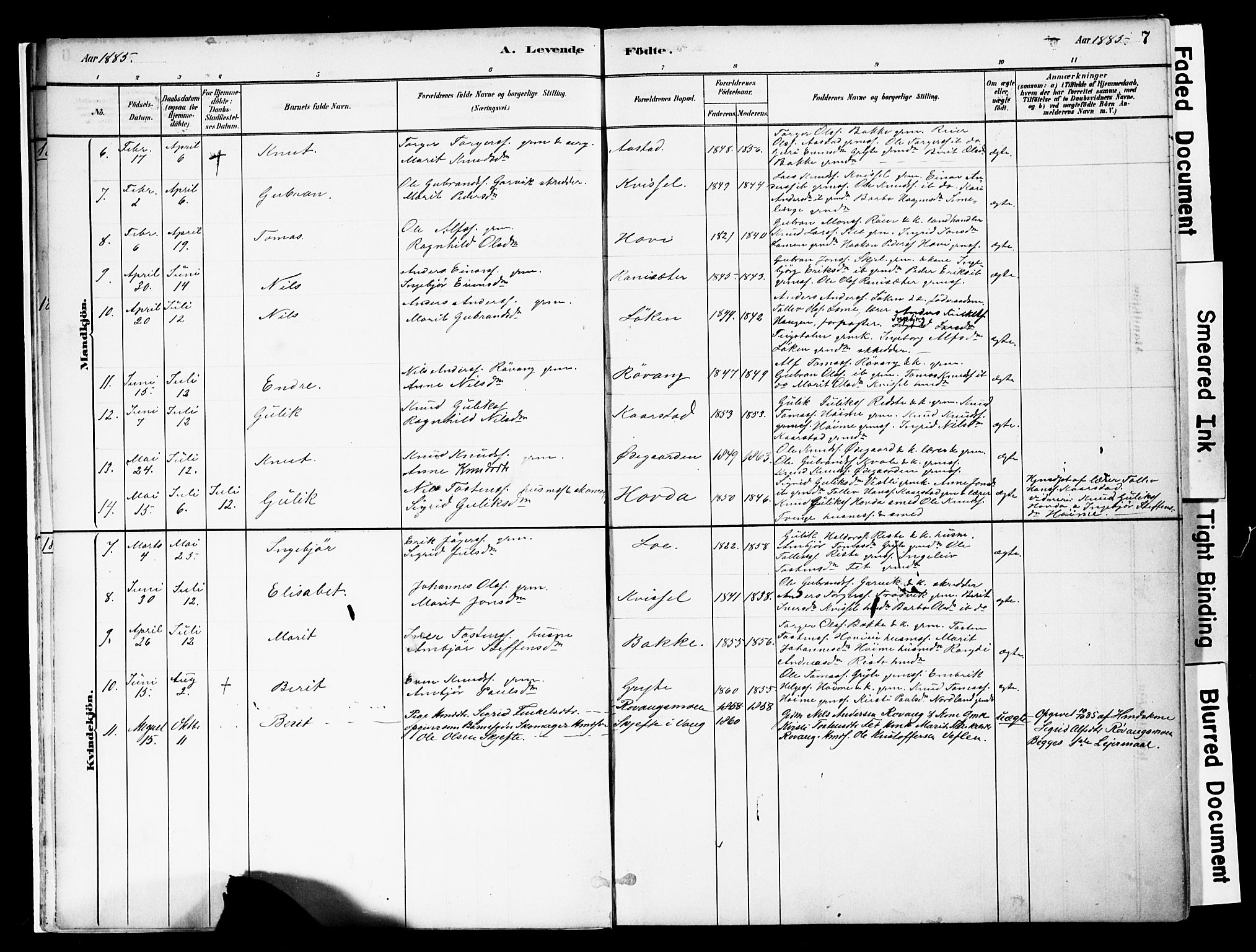 Vestre Slidre prestekontor, SAH/PREST-136/H/Ha/Haa/L0005: Parish register (official) no. 5, 1881-1912, p. 7