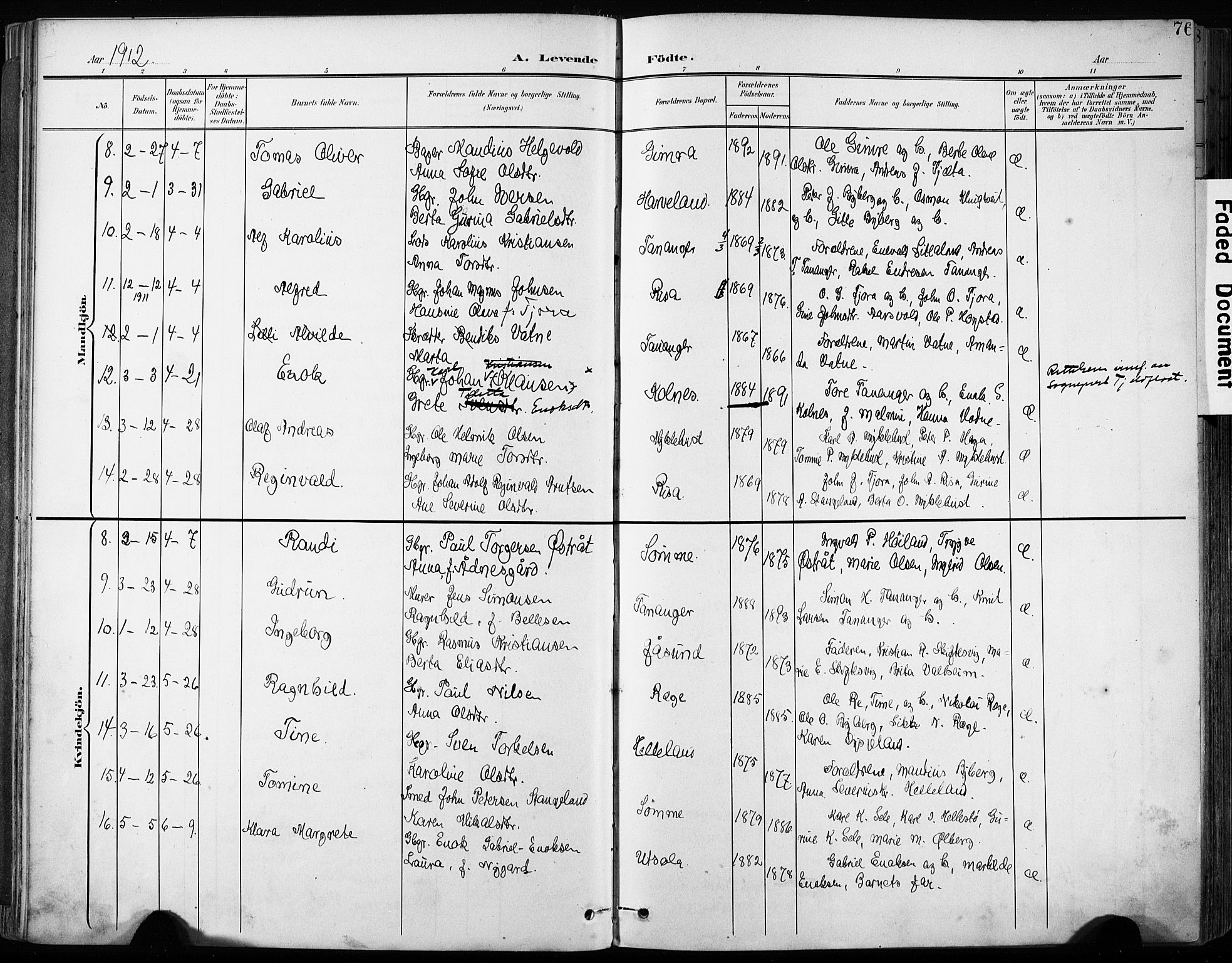 Håland sokneprestkontor, AV/SAST-A-101802/001/30BA/L0013: Parish register (official) no. A 12, 1901-1913, p. 76