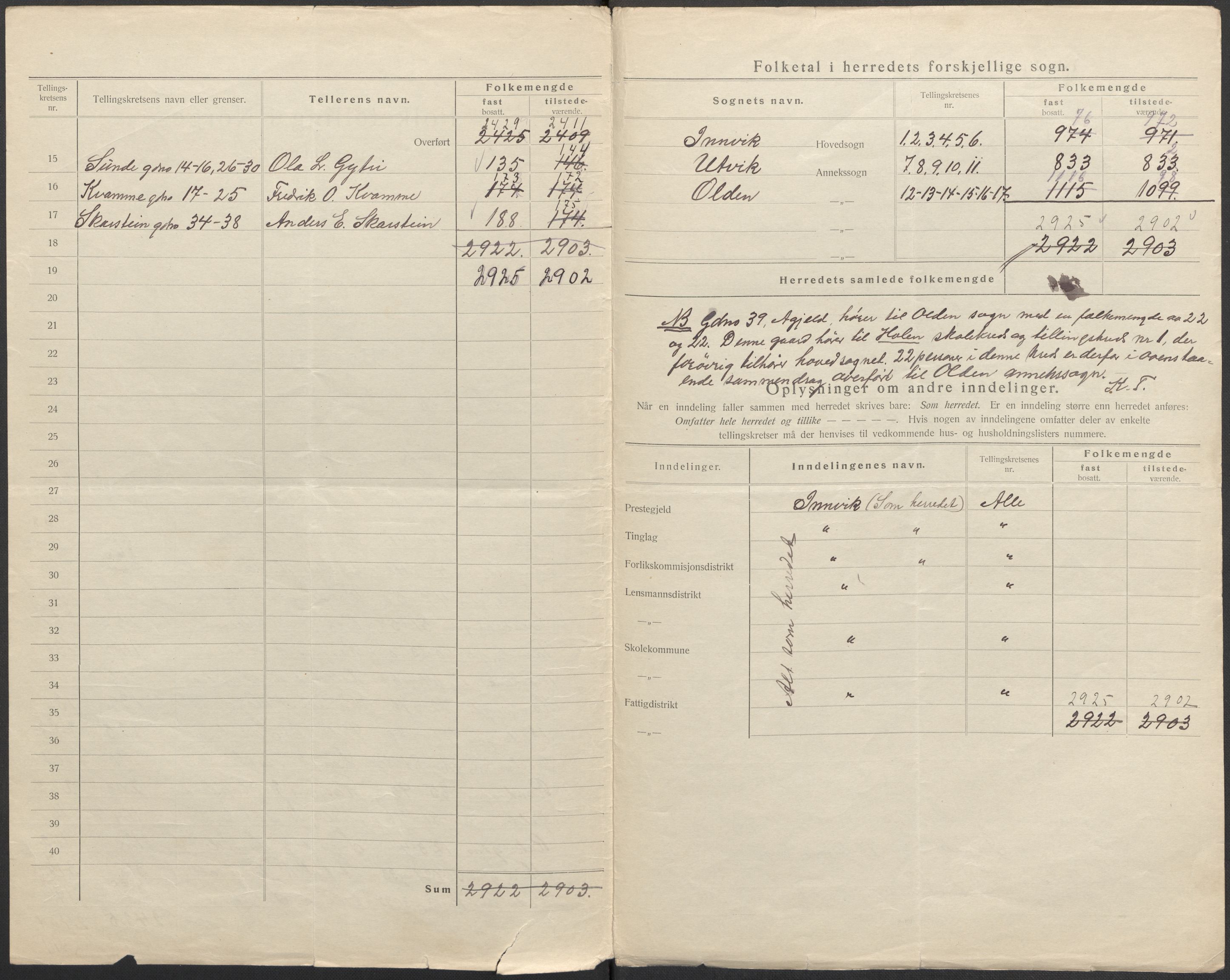 SAB, 1920 census for Innvik, 1920, p. 3