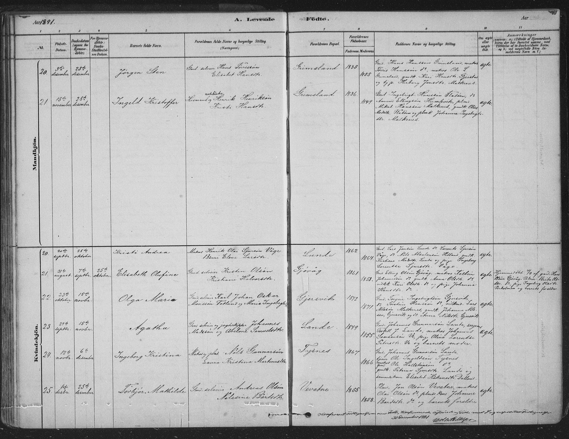 Tysnes sokneprestembete, AV/SAB-A-78601/H/Hab: Parish register (copy) no. B 2, 1878-1918, p. 63