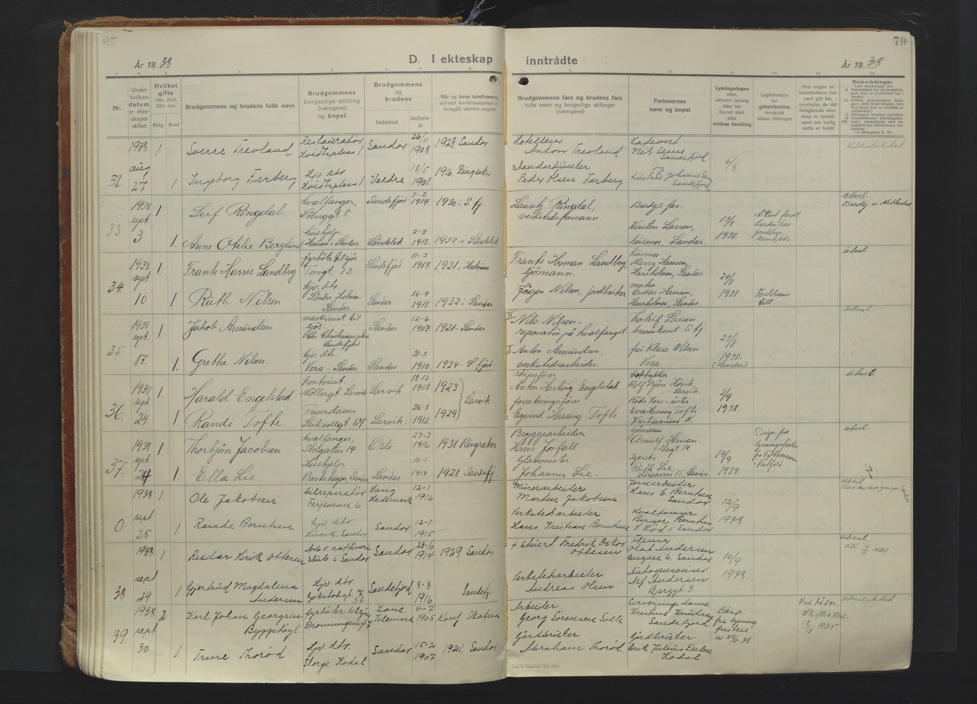 Sandefjord kirkebøker, AV/SAKO-A-315/F/Fa/L0009: Parish register (official) no. 9, 1926-1945, p. 79