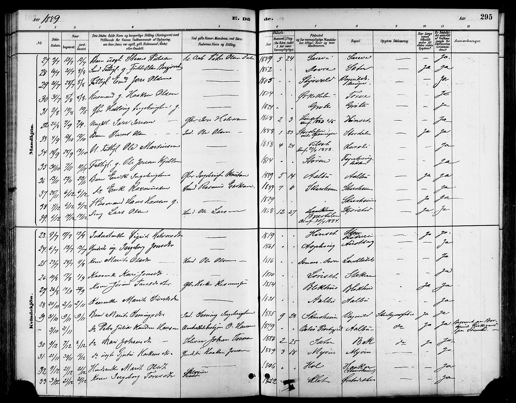 Ministerialprotokoller, klokkerbøker og fødselsregistre - Sør-Trøndelag, AV/SAT-A-1456/678/L0901: Parish register (official) no. 678A10, 1881-1894, p. 295