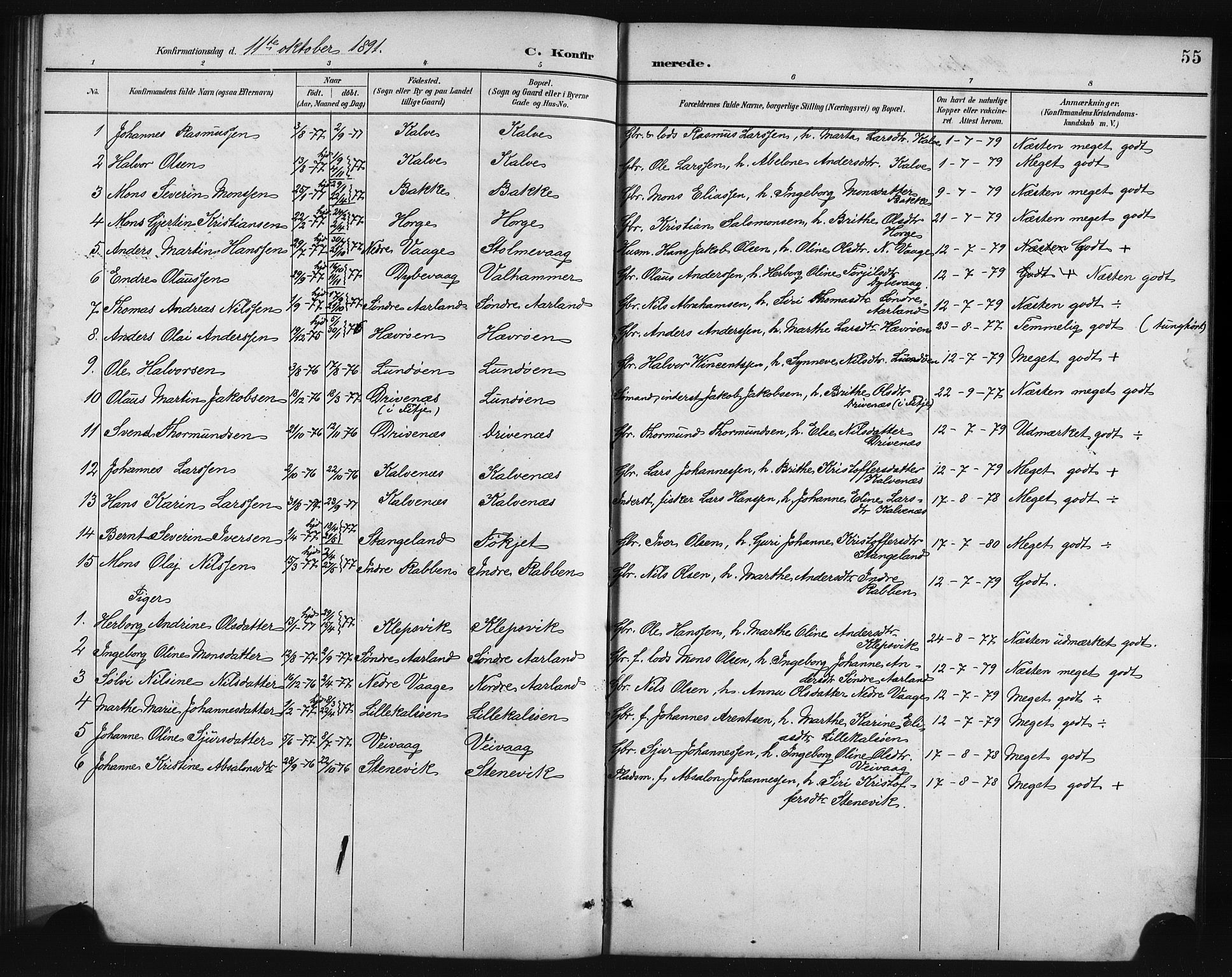 Austevoll Sokneprestembete, SAB/A-74201/H/Hab: Parish register (copy) no. B 4, 1889-1901, p. 55