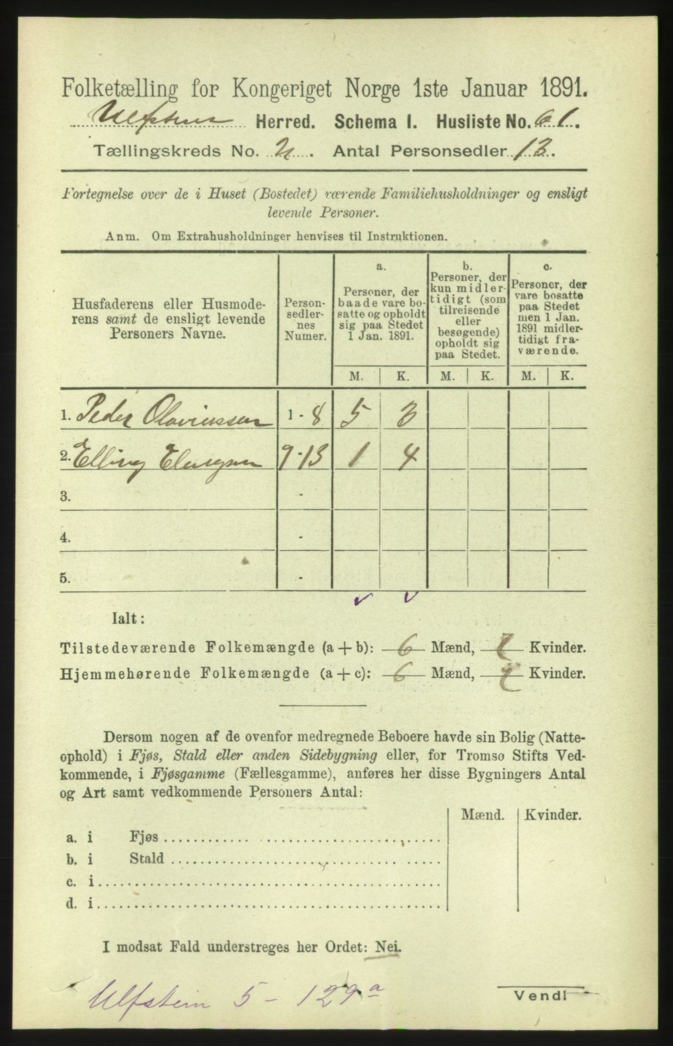 RA, 1891 census for 1516 Ulstein, 1891, p. 315