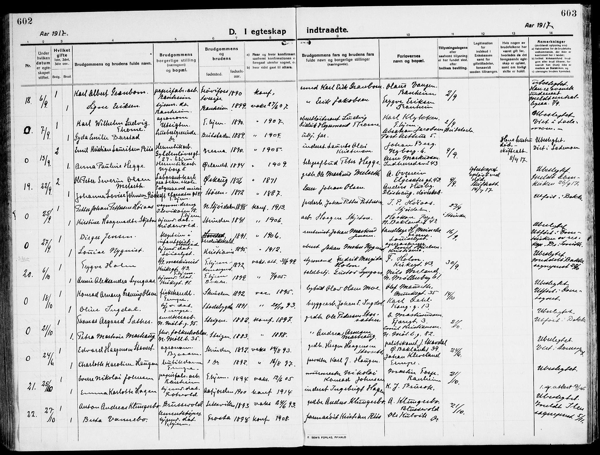 Ministerialprotokoller, klokkerbøker og fødselsregistre - Sør-Trøndelag, SAT/A-1456/607/L0321: Parish register (official) no. 607A05, 1916-1935, p. 602-603