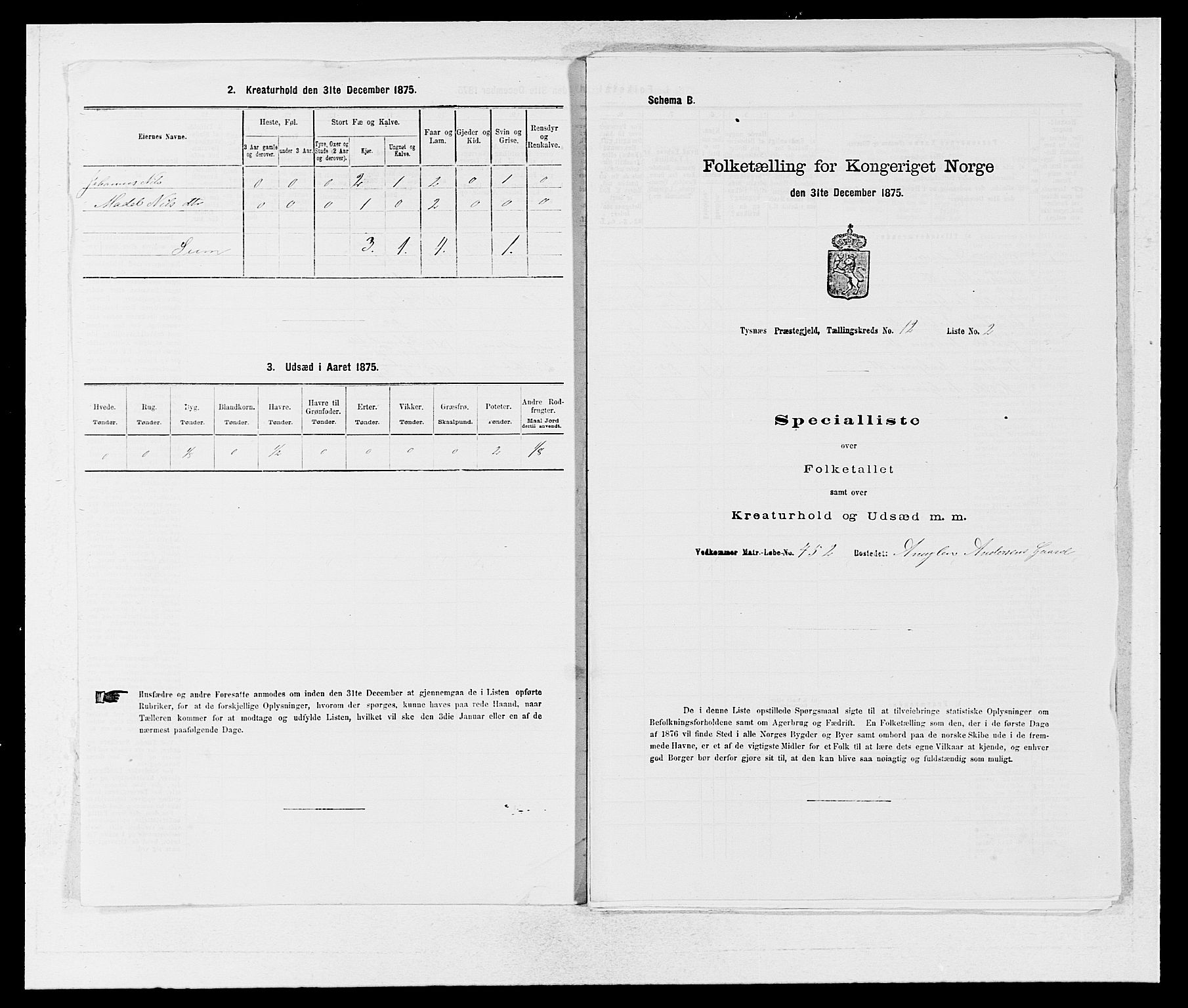 SAB, 1875 census for 1223P Tysnes, 1875, p. 1422