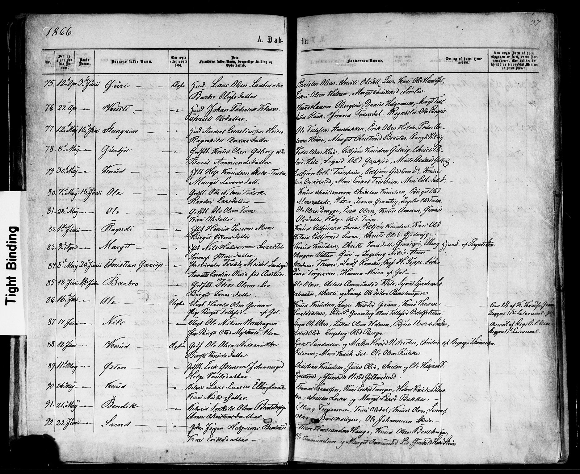 Nes kirkebøker, AV/SAKO-A-236/F/Fa/L0010: Parish register (official) no. 10, 1864-1880, p. 27