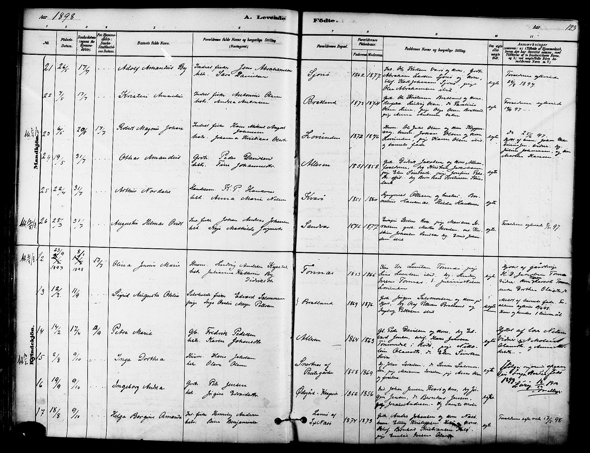 Ministerialprotokoller, klokkerbøker og fødselsregistre - Nordland, AV/SAT-A-1459/839/L0568: Parish register (official) no. 839A05, 1880-1902, p. 123