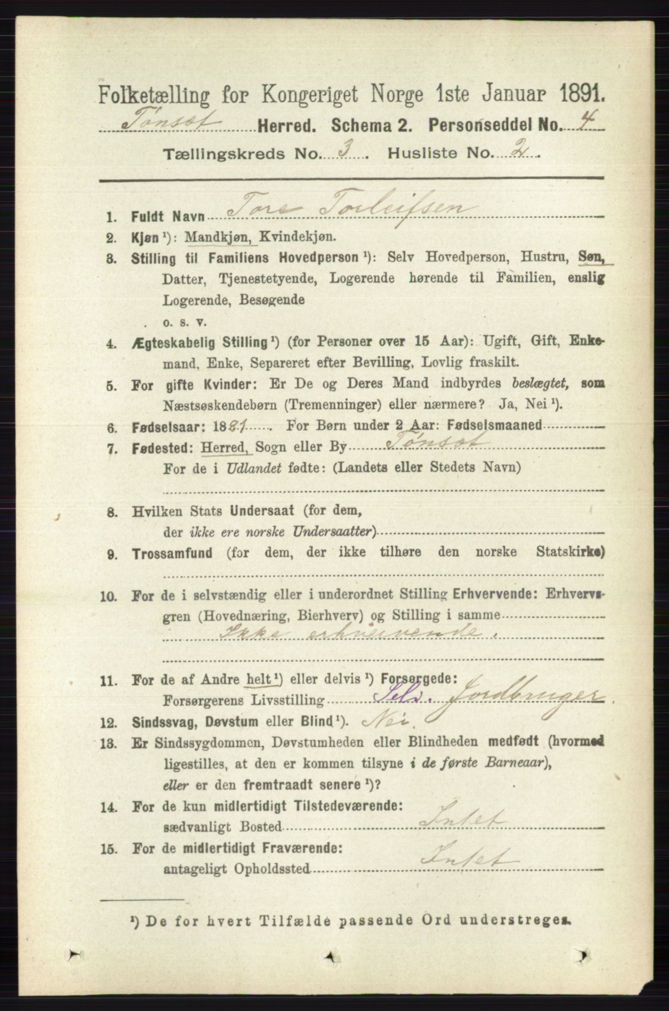 RA, 1891 census for 0437 Tynset, 1891, p. 591