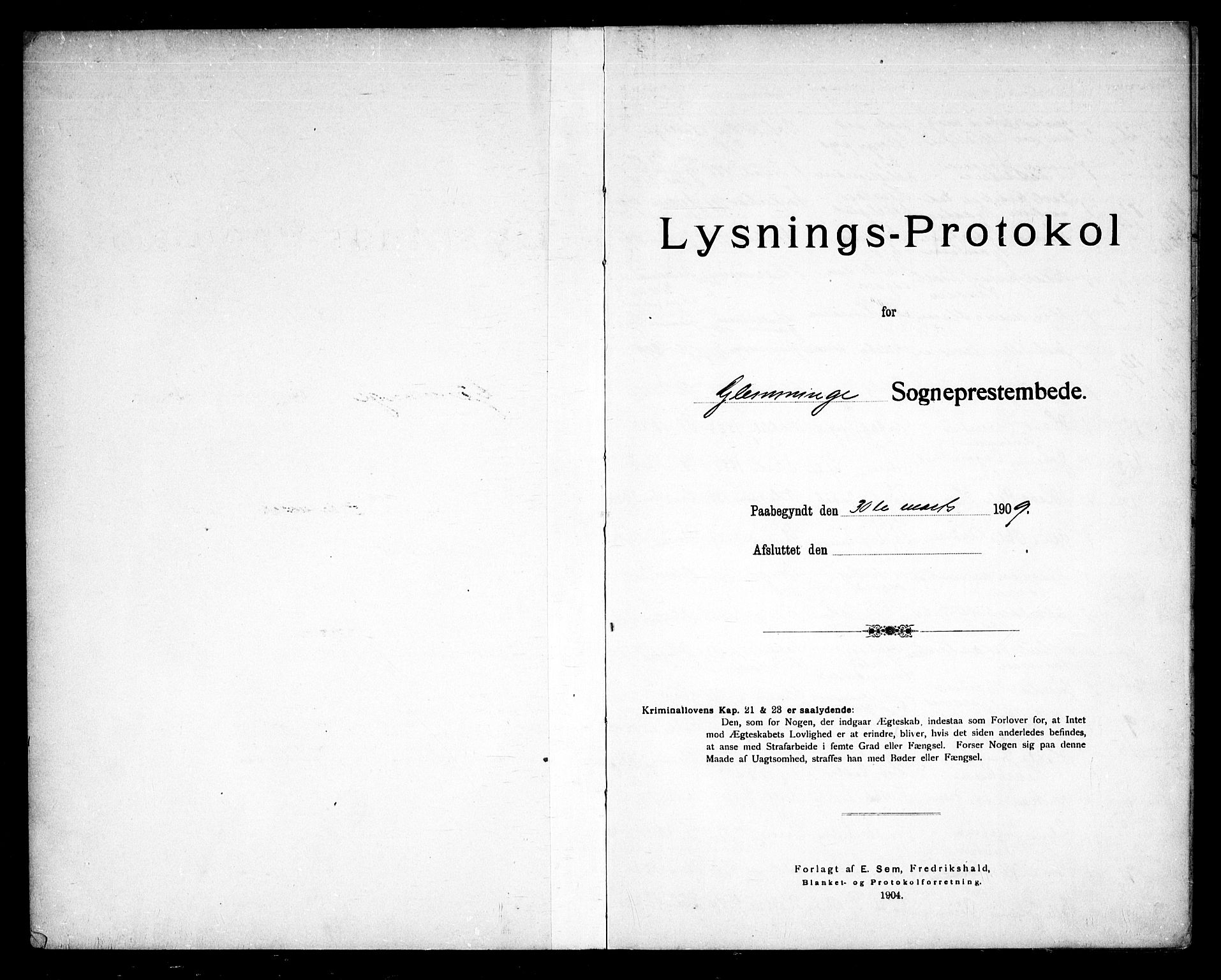 Glemmen prestekontor Kirkebøker, SAO/A-10908/H/Ha/L0001: Banns register no. 1, 1909-1931