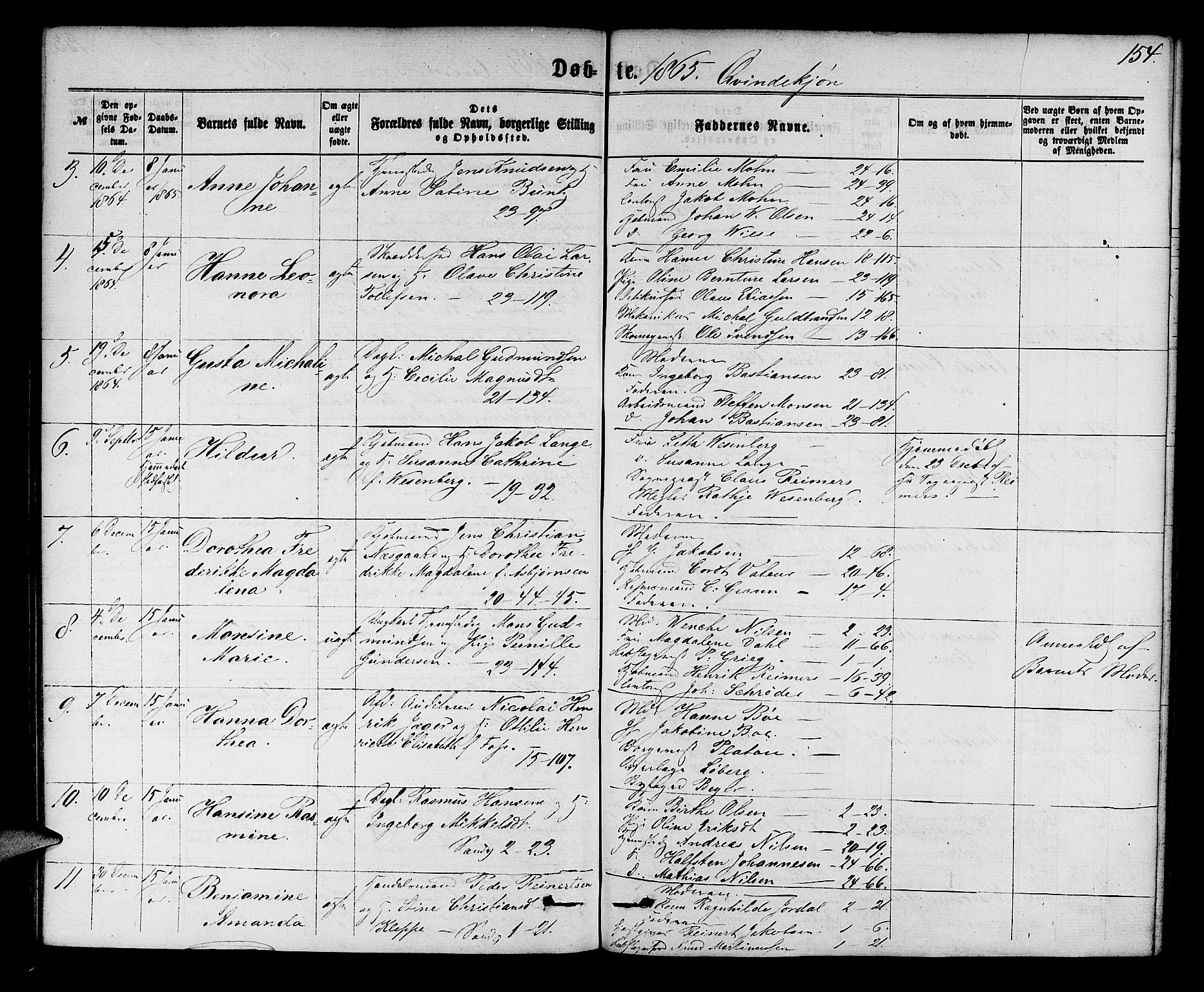 Korskirken sokneprestembete, SAB/A-76101/H/Hab: Parish register (copy) no. B 5, 1863-1868, p. 154