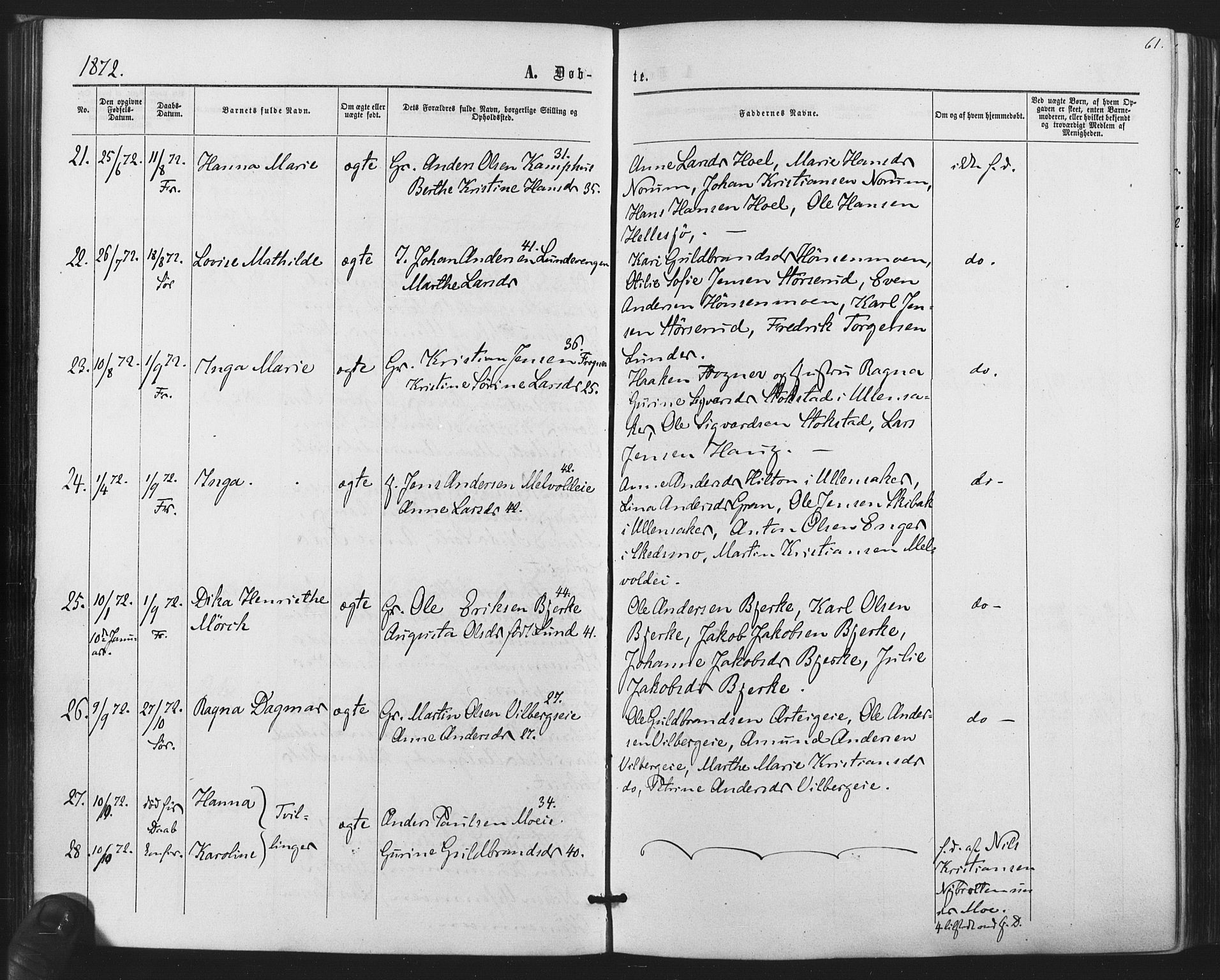 Sørum prestekontor Kirkebøker, AV/SAO-A-10303/F/Fa/L0006: Parish register (official) no. I 6, 1864-1877, p. 61