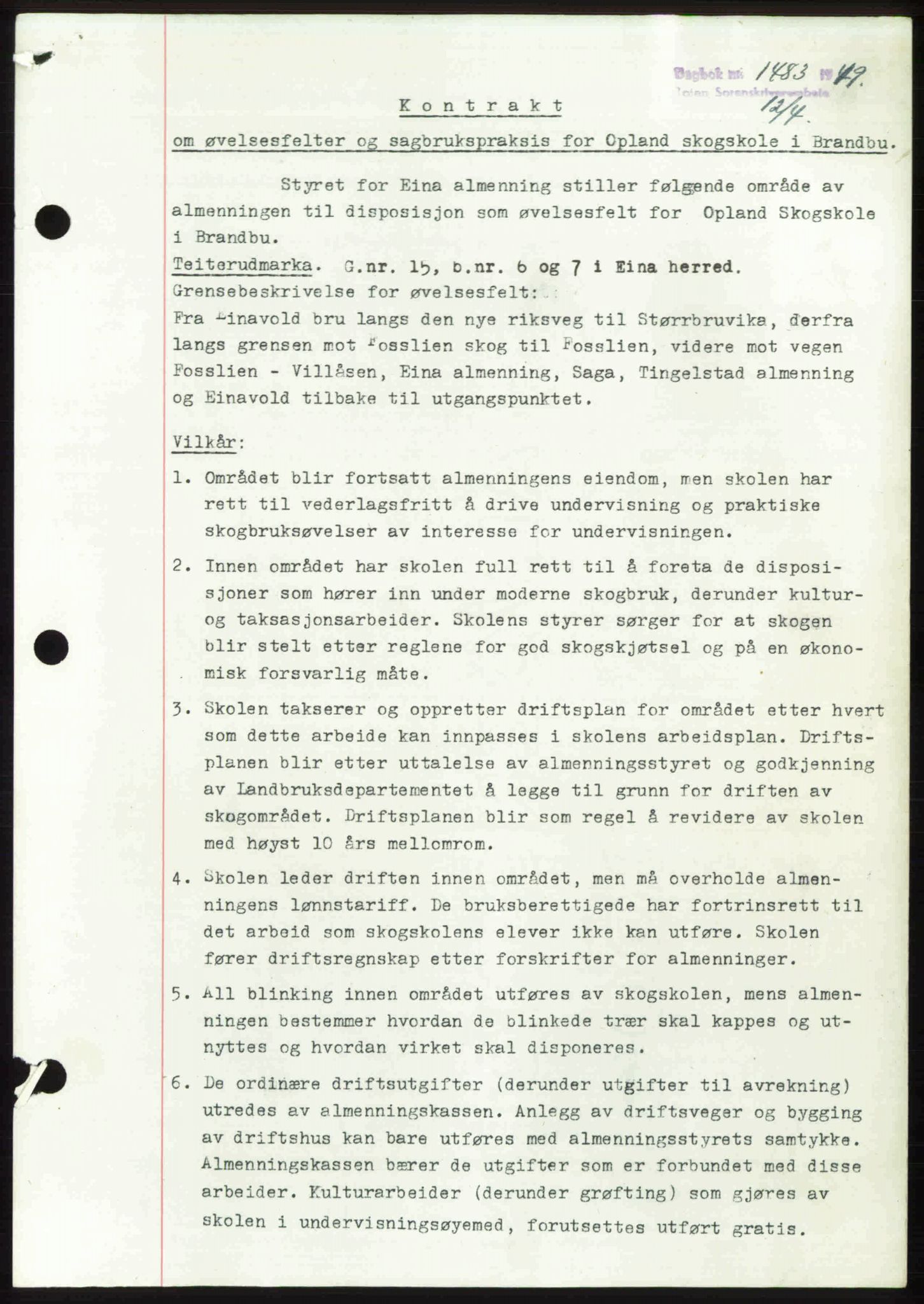 Toten tingrett, AV/SAH-TING-006/H/Hb/Hbc/L0021: Mortgage book no. Hbc-21, 1948-1949, Diary no: : 1483/1949