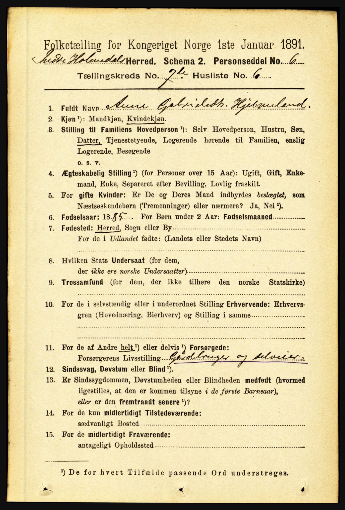 RA, 1891 census for 1430 Indre Holmedal, 1891, p. 3068