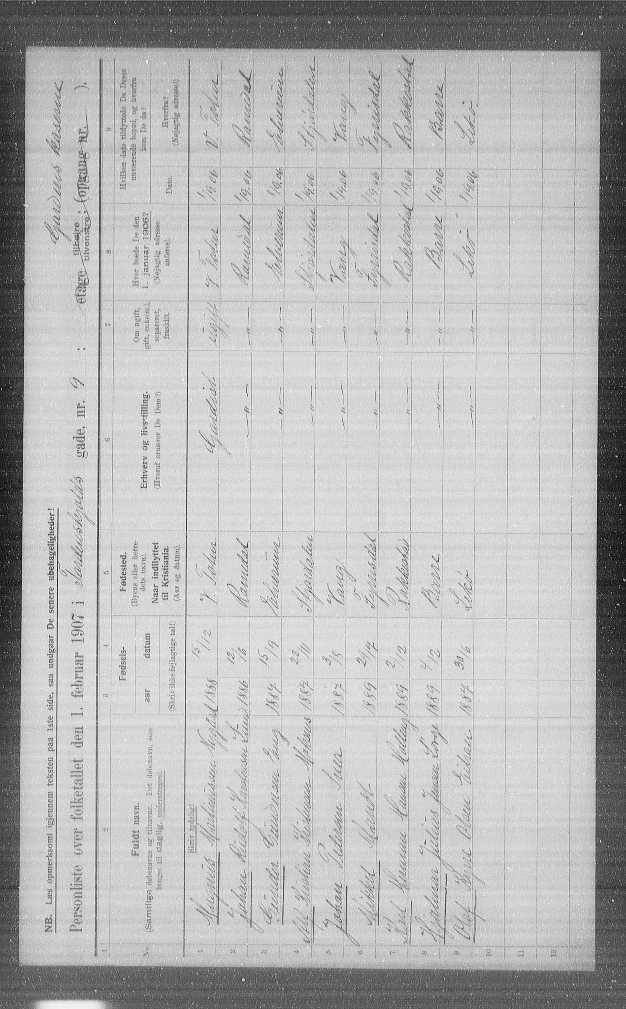 OBA, Municipal Census 1907 for Kristiania, 1907, p. 57851