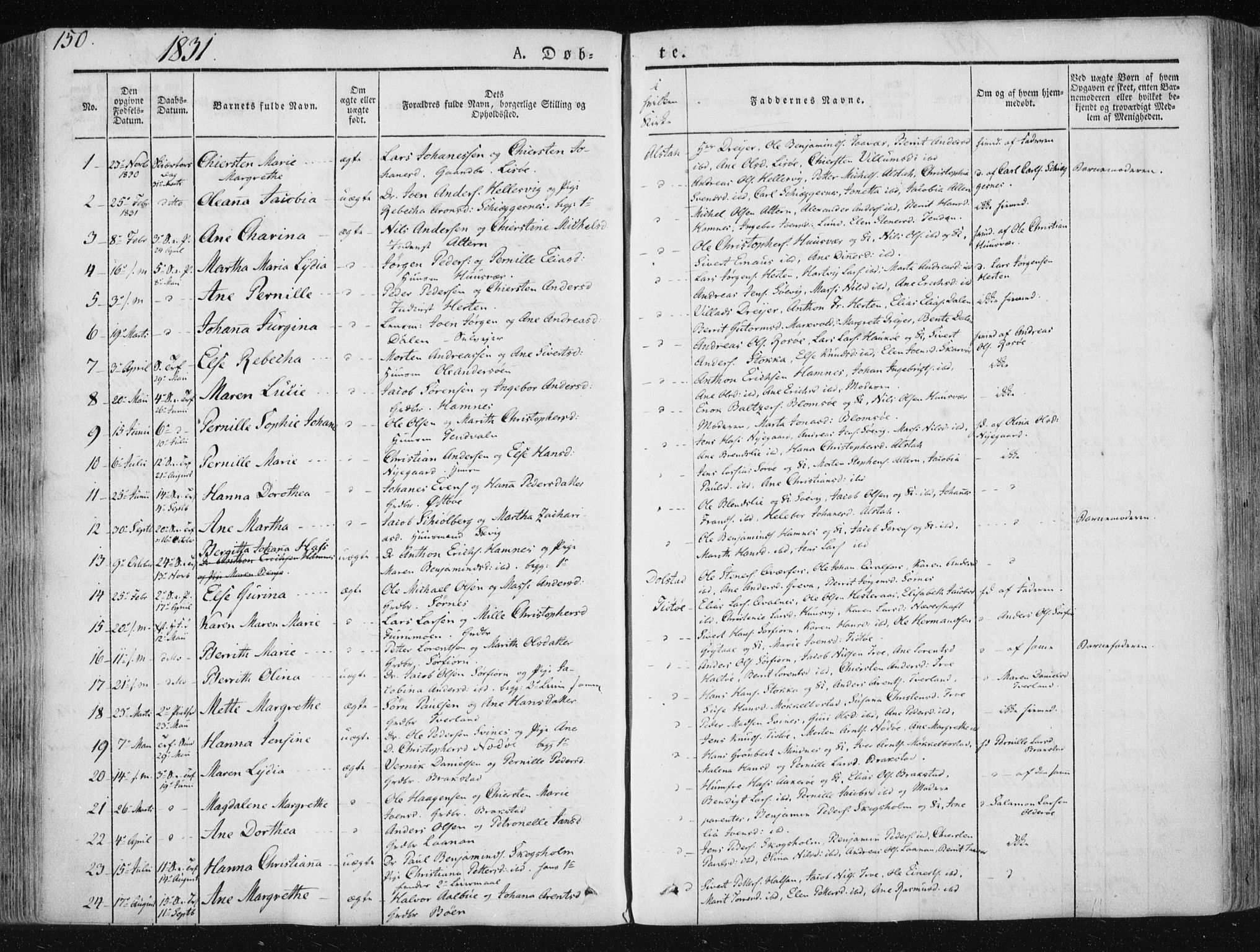 Ministerialprotokoller, klokkerbøker og fødselsregistre - Nordland, SAT/A-1459/830/L0446: Parish register (official) no. 830A10, 1831-1865, p. 150
