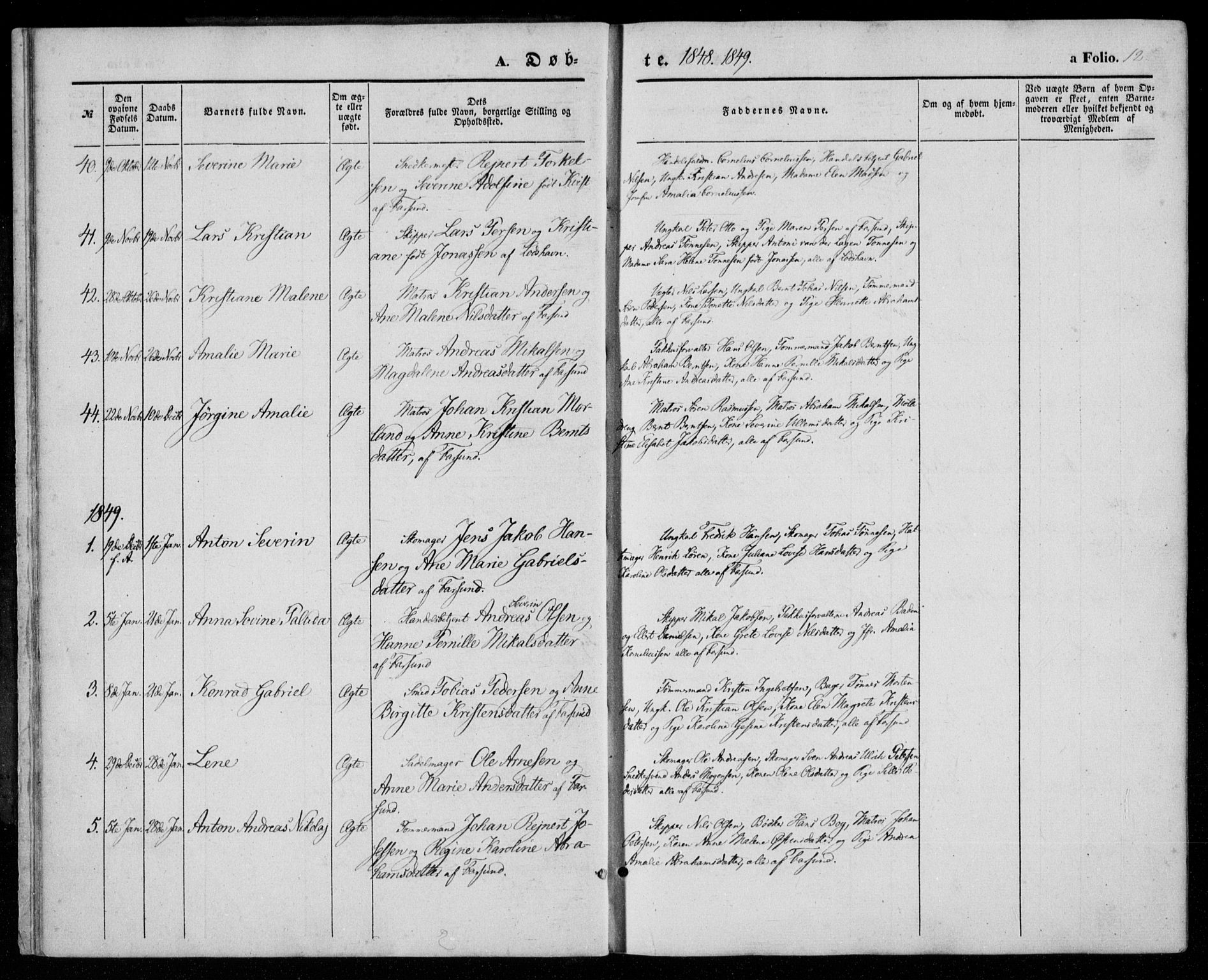 Farsund sokneprestkontor, AV/SAK-1111-0009/F/Fa/L0004: Parish register (official) no. A 4, 1847-1863, p. 12