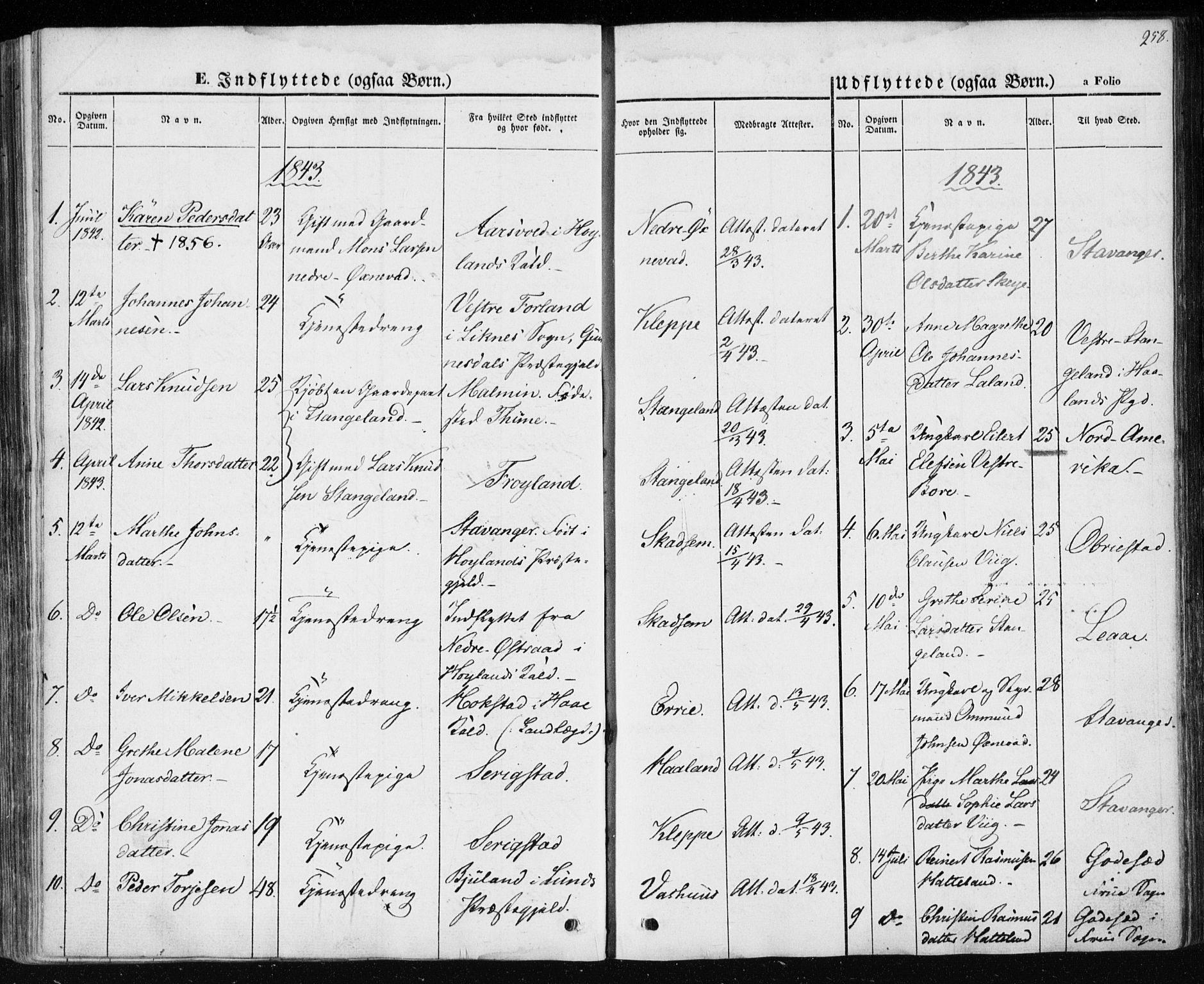 Klepp sokneprestkontor, SAST/A-101803/001/3/30BA/L0004: Parish register (official) no. A 4, 1842-1852, p. 258