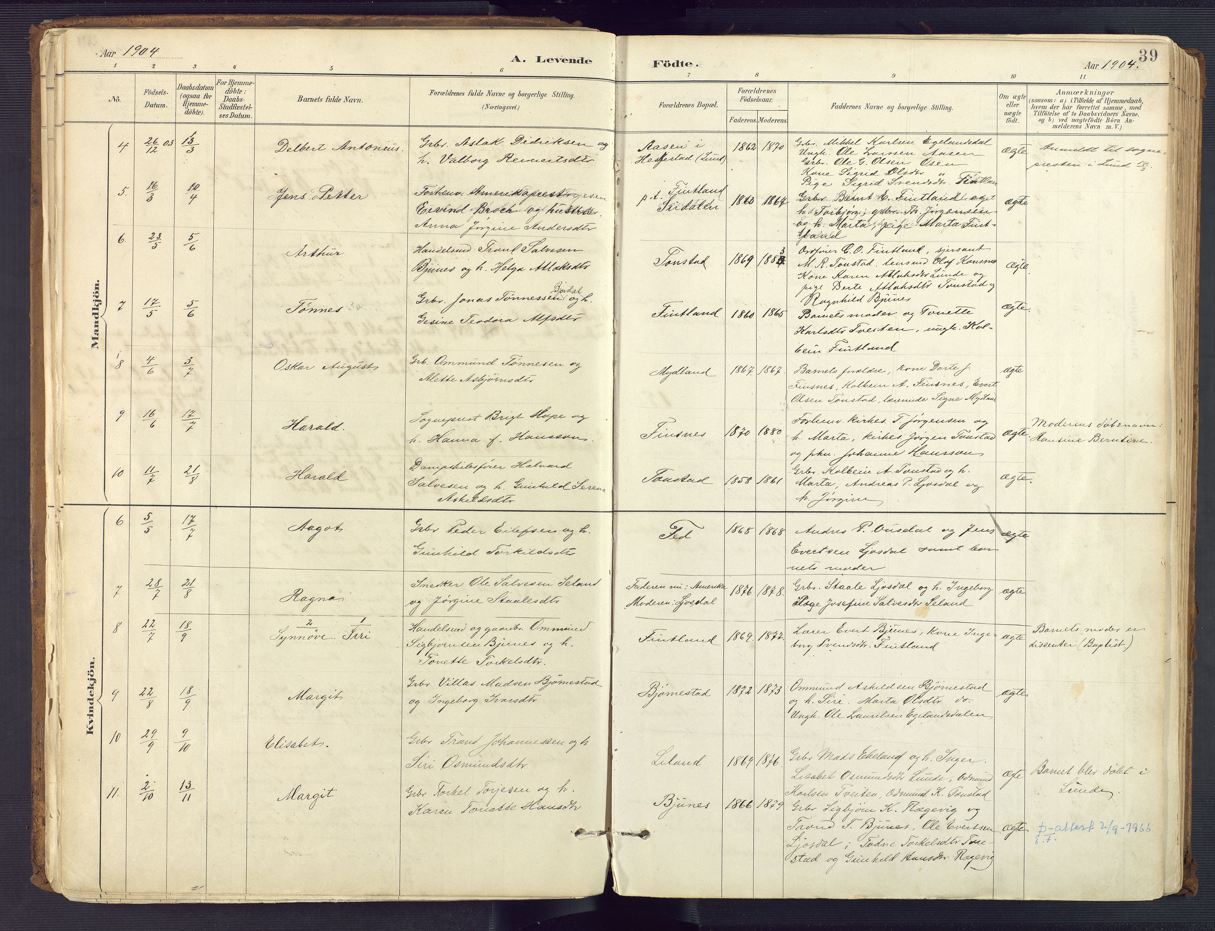 Sirdal sokneprestkontor, SAK/1111-0036/F/Fa/Fab/L0004: Parish register (official) no. A 4, 1887-1919, p. 39