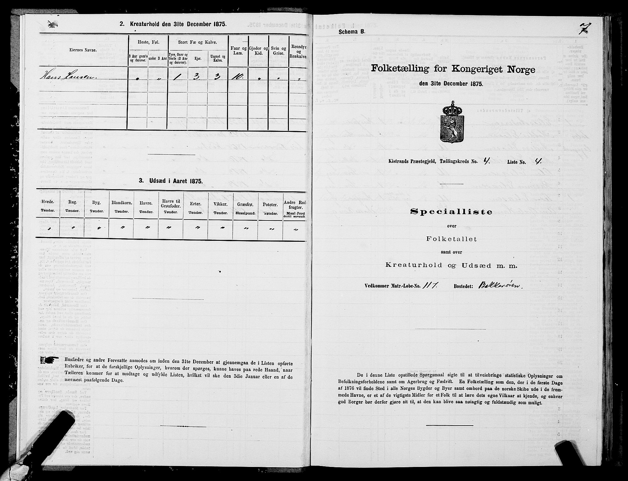 SATØ, 1875 census for 2020P Kistrand, 1875, p. 2007