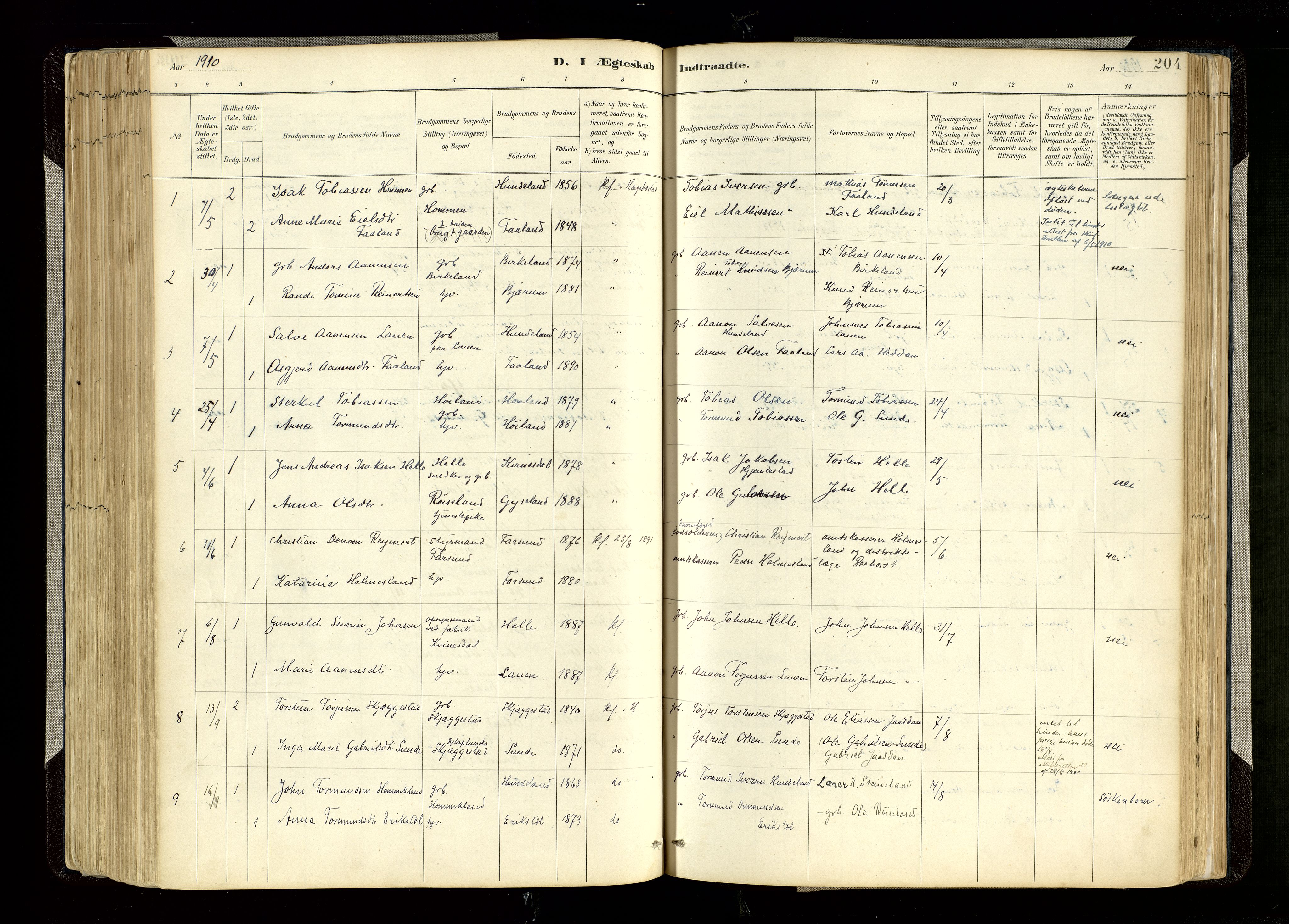 Hægebostad sokneprestkontor, AV/SAK-1111-0024/F/Fa/Faa/L0006: Parish register (official) no. A 6, 1887-1929, p. 204