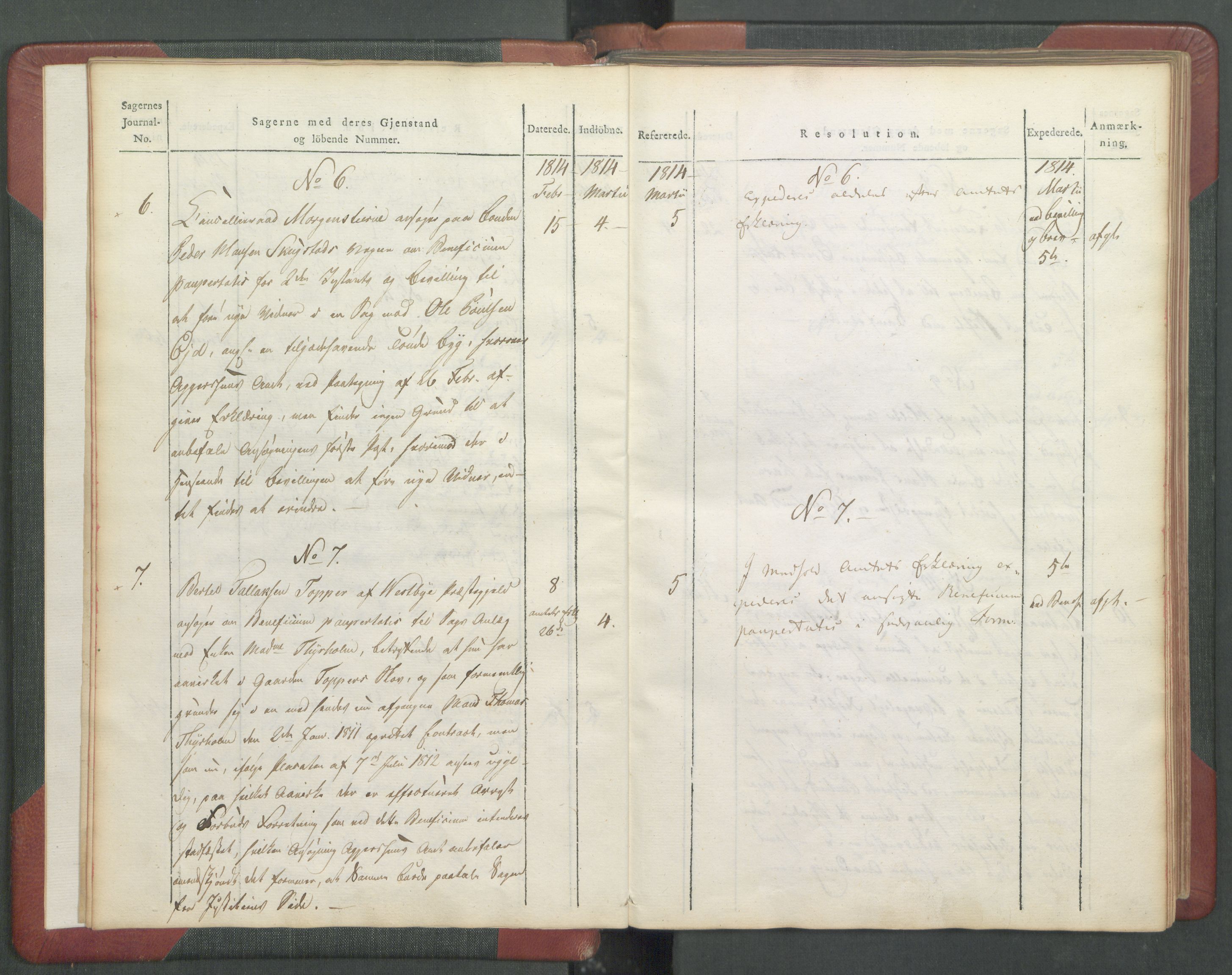 Departementene i 1814, AV/RA-S-3899/Fc/L0039: Journal A, 1814, p. 6