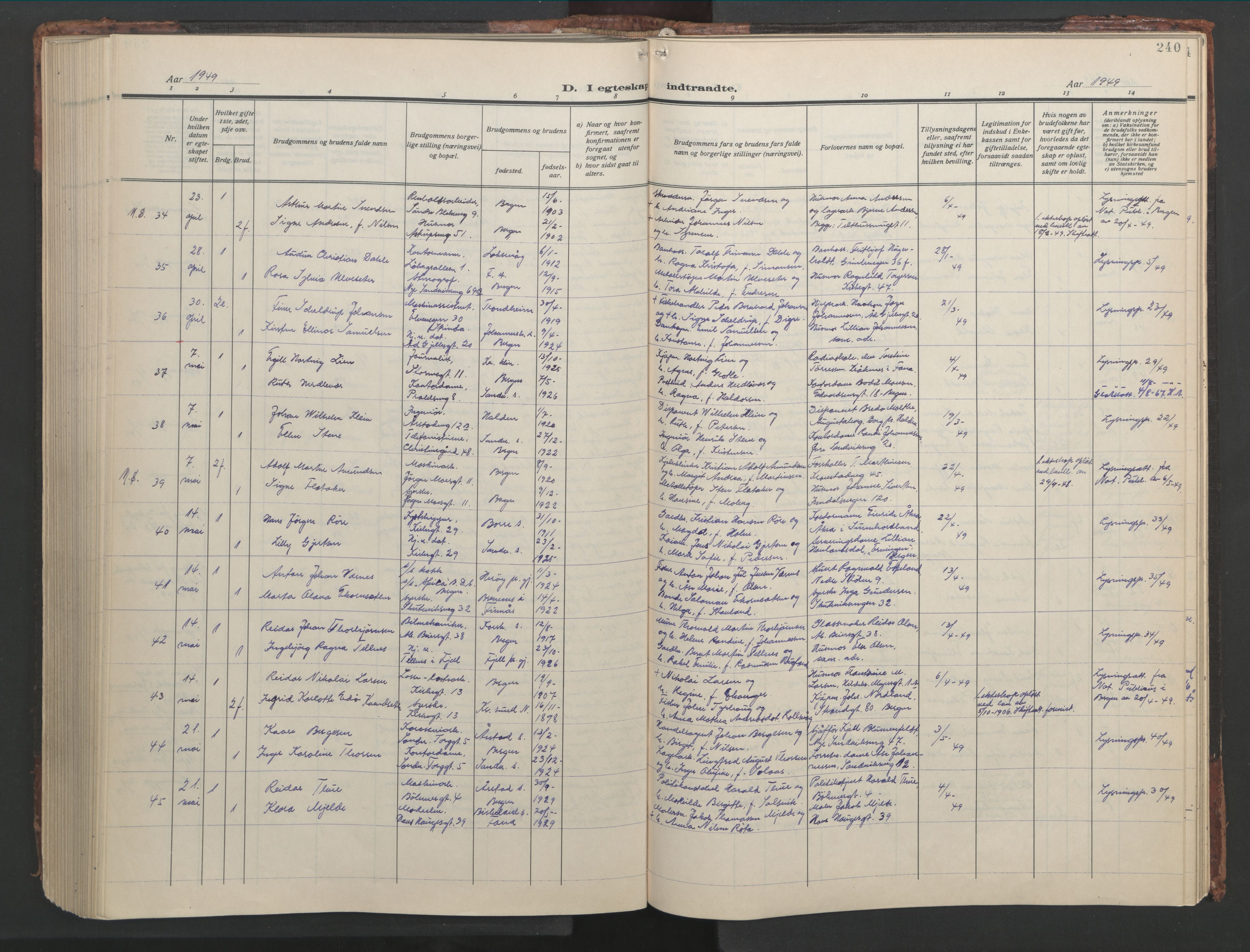Sandviken Sokneprestembete, SAB/A-77601/H/Hb/L0015: Parish register (copy) no. D 2, 1929-1953, p. 239b-240a