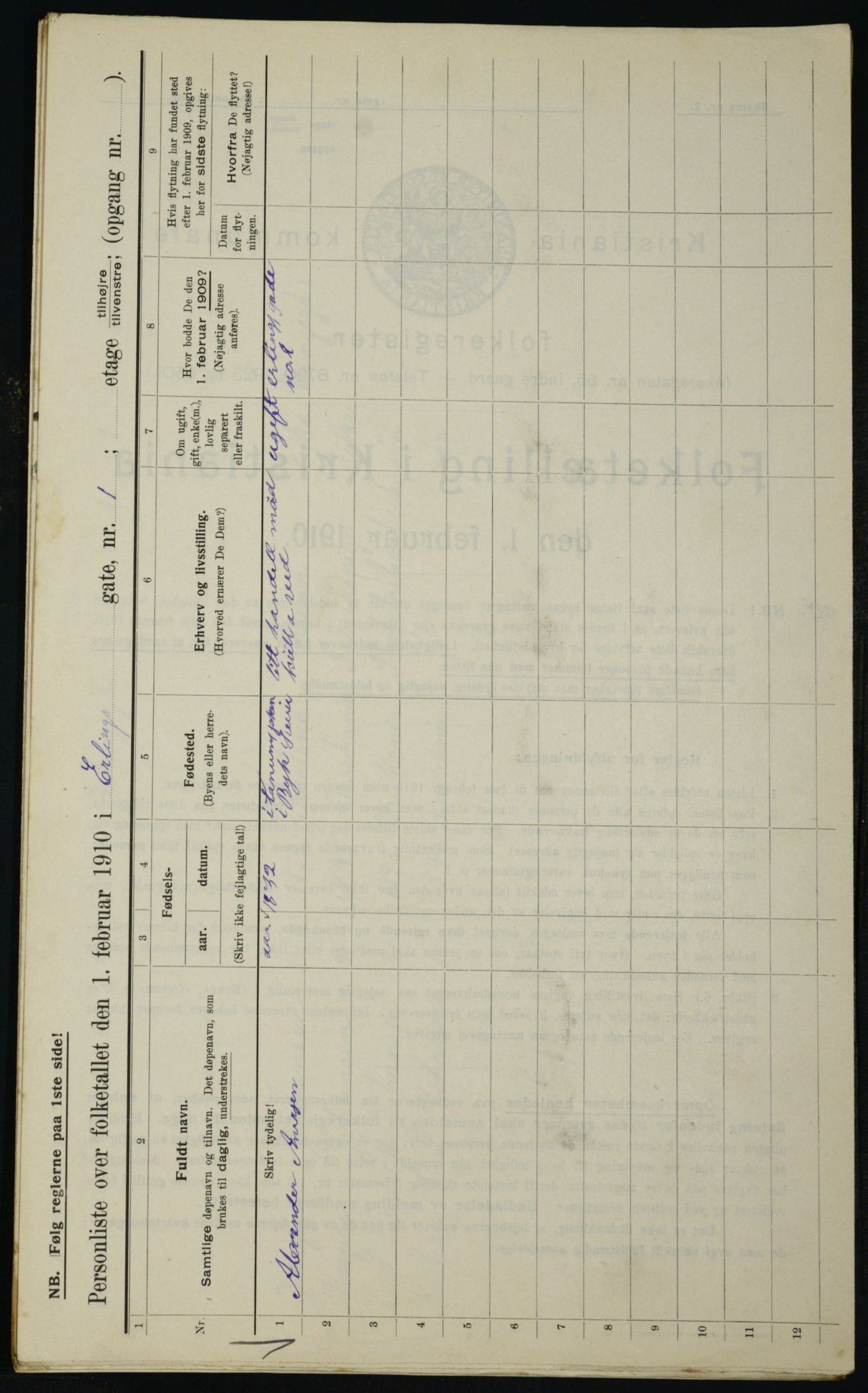 OBA, Municipal Census 1910 for Kristiania, 1910, p. 20660