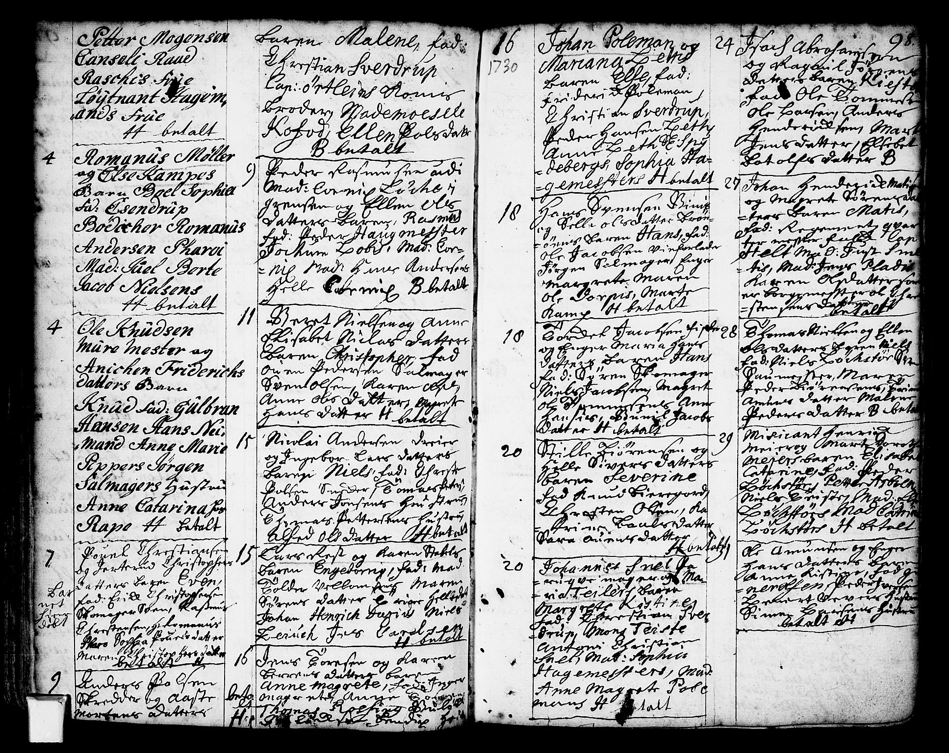 Oslo domkirke Kirkebøker, AV/SAO-A-10752/F/Fa/L0002: Parish register (official) no. 2, 1705-1730, p. 98