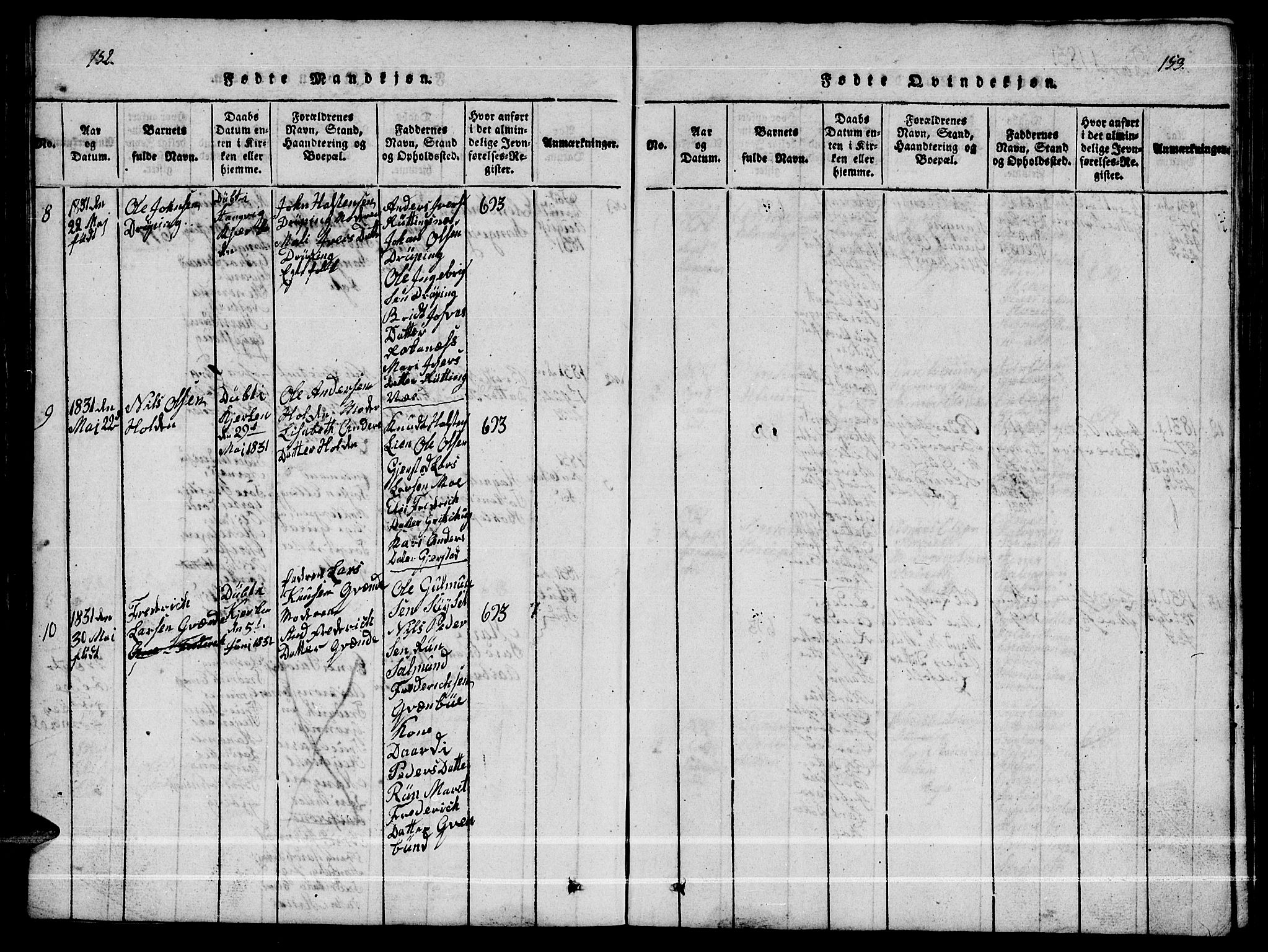 Ministerialprotokoller, klokkerbøker og fødselsregistre - Møre og Romsdal, AV/SAT-A-1454/592/L1031: Parish register (copy) no. 592C01, 1820-1833, p. 152-153