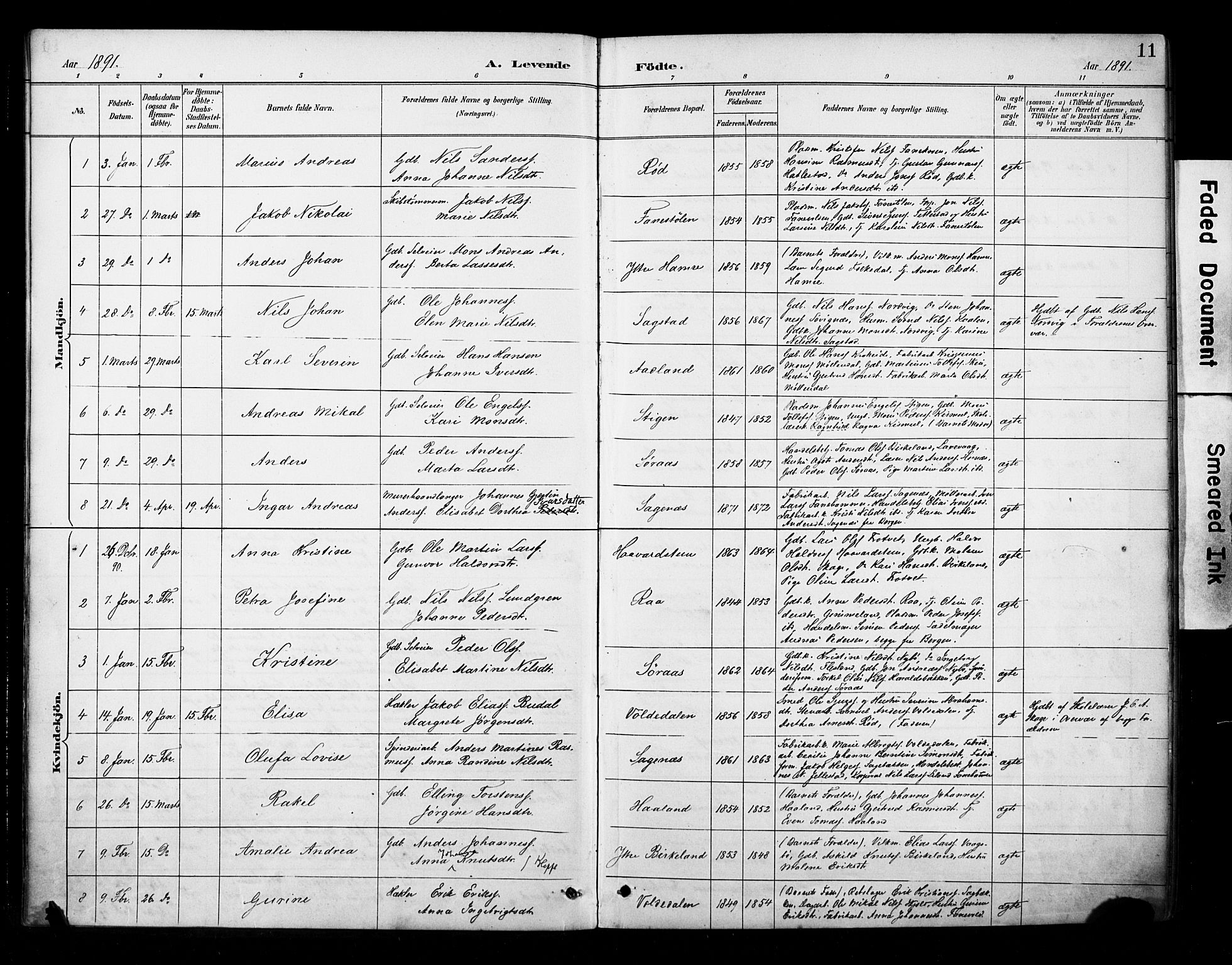 Fana Sokneprestembete, SAB/A-75101/H/Haa/Haab/L0002: Parish register (official) no. B 2, 1890-1897, p. 11