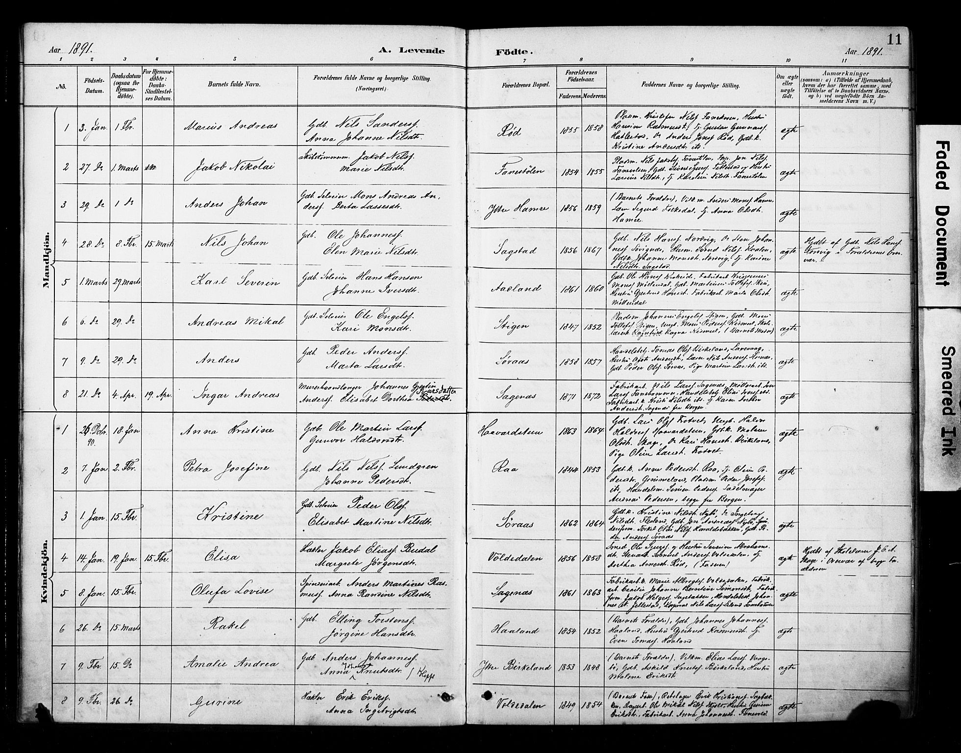 Fana Sokneprestembete, AV/SAB-A-75101/H/Haa/Haab/L0002: Parish register (official) no. B 2, 1890-1897, p. 11