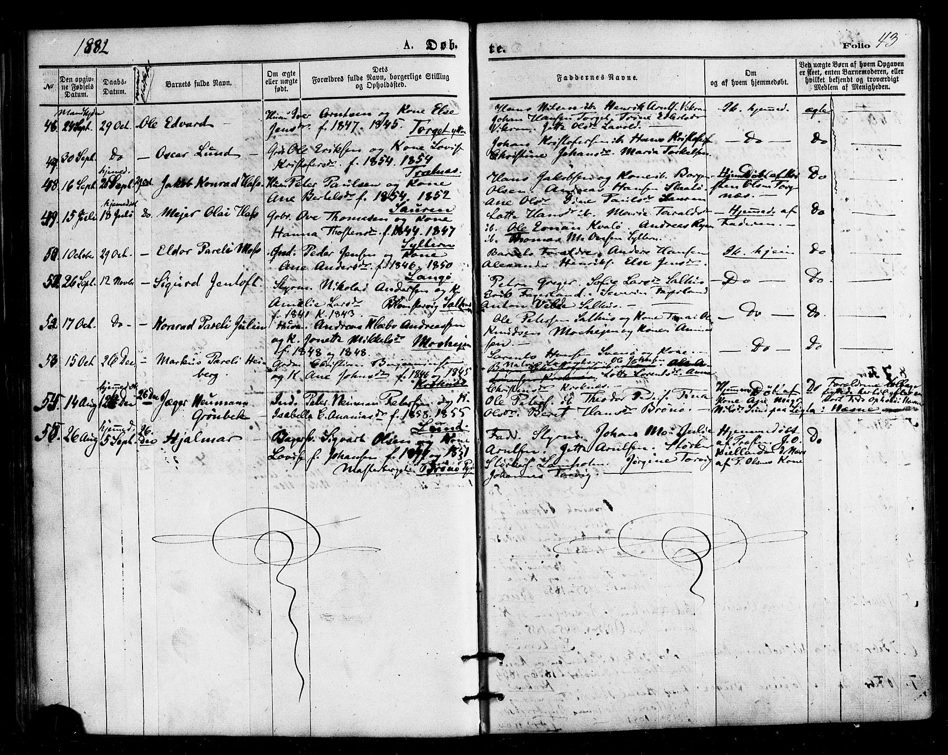Ministerialprotokoller, klokkerbøker og fødselsregistre - Nordland, SAT/A-1459/813/L0199: Parish register (official) no. 813A09, 1875-1885, p. 43