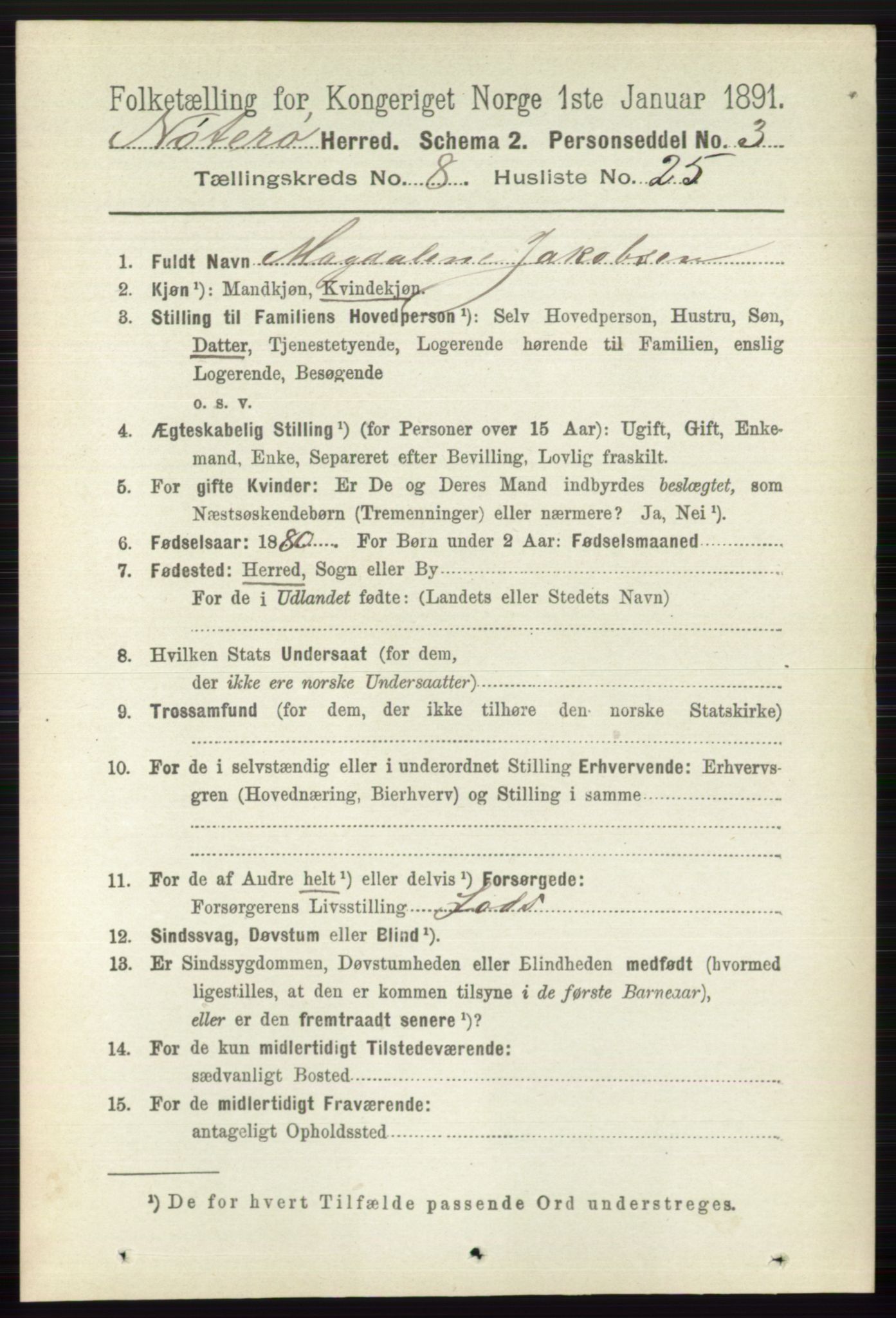 RA, 1891 census for 0722 Nøtterøy, 1891, p. 4001