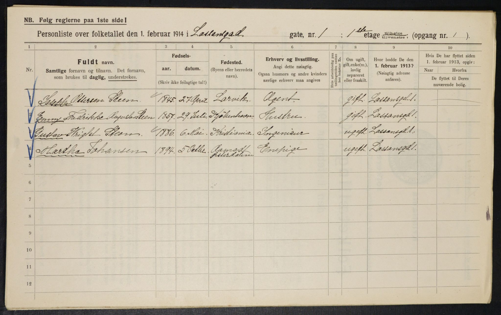 OBA, Municipal Census 1914 for Kristiania, 1914, p. 57115