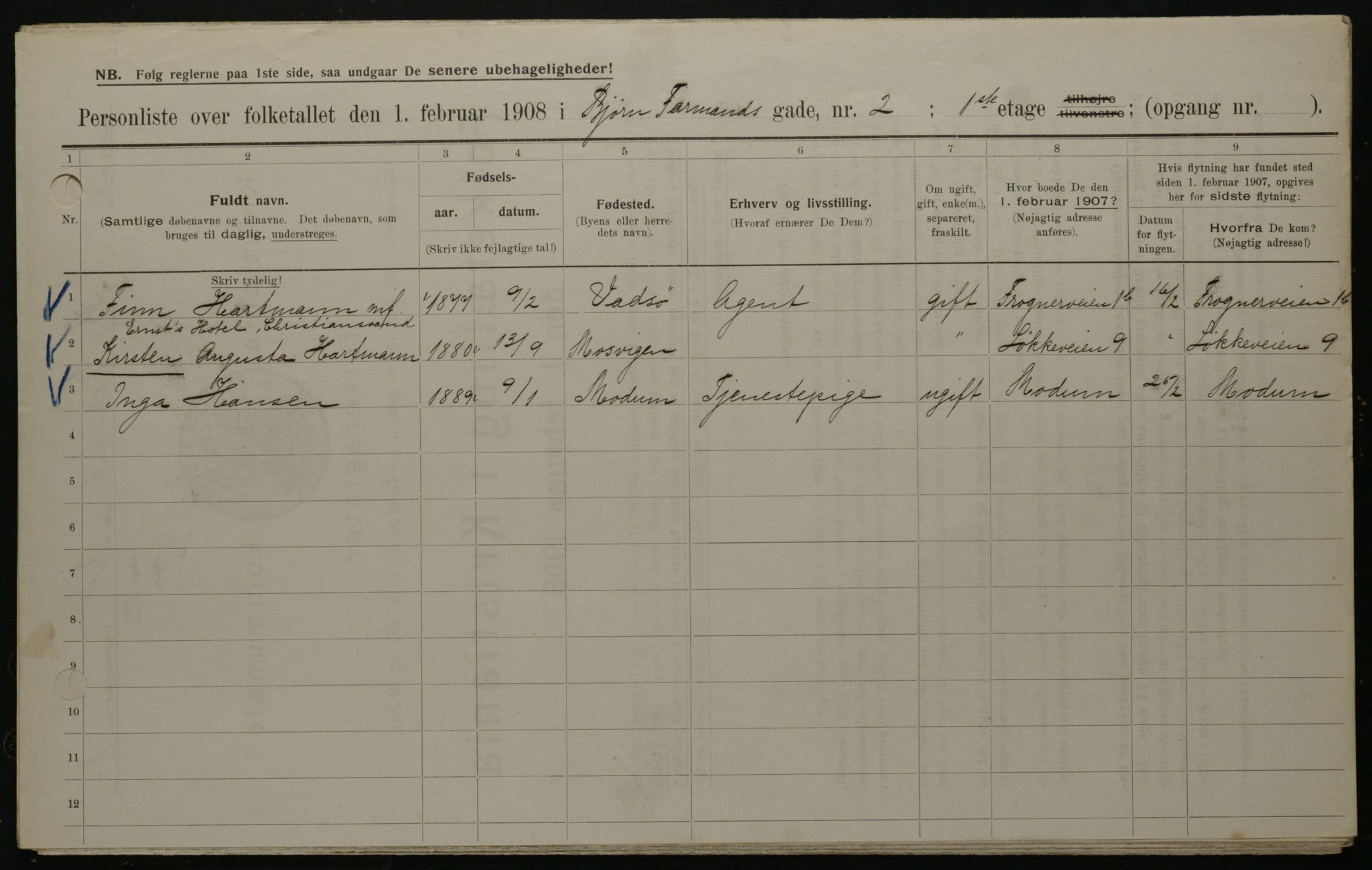 OBA, Municipal Census 1908 for Kristiania, 1908, p. 6435