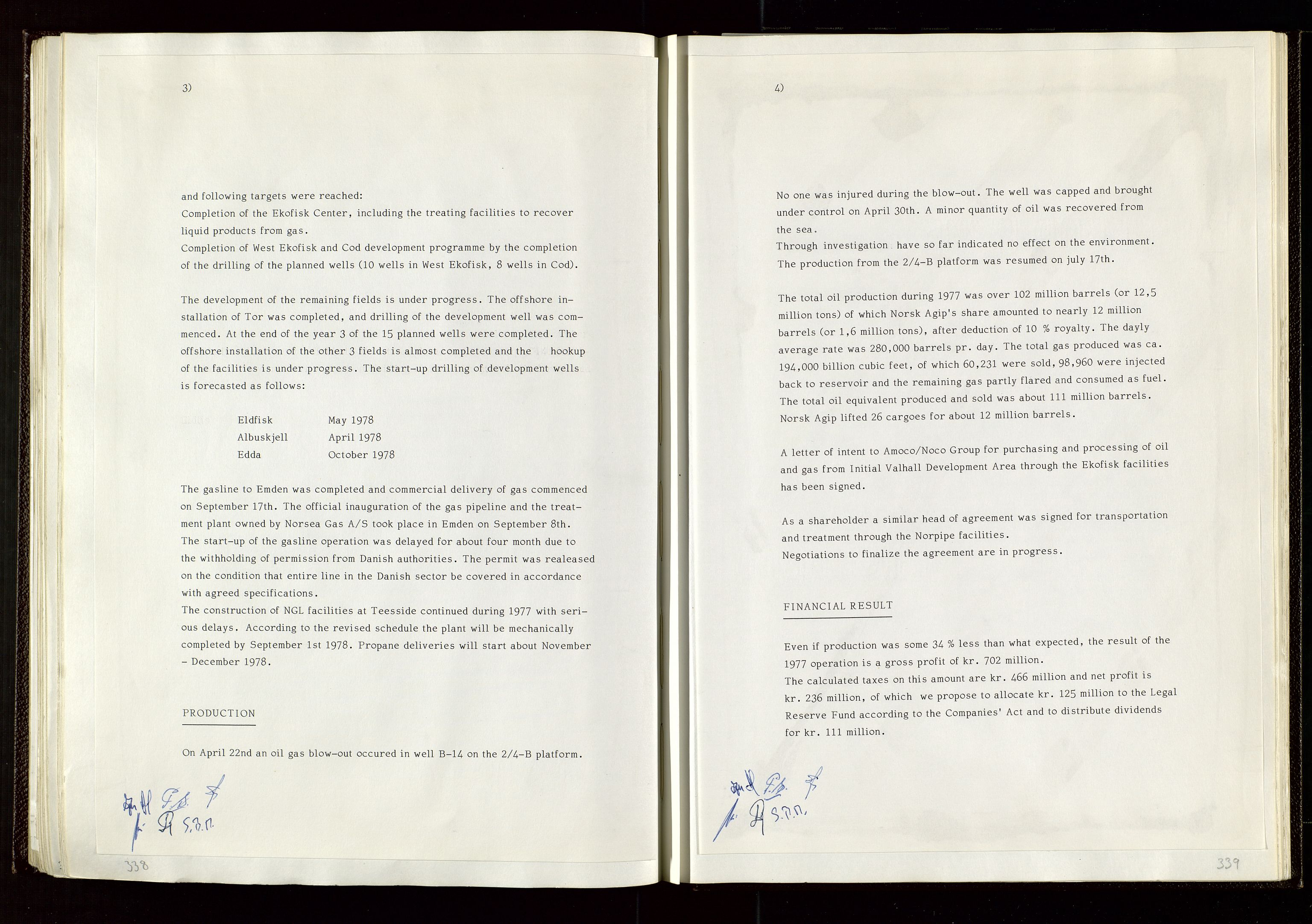 Pa 1583 - Norsk Agip AS, AV/SAST-A-102138/A/Aa/L0002: General assembly and Board of Directors meeting minutes, 1972-1979, p. 338-339