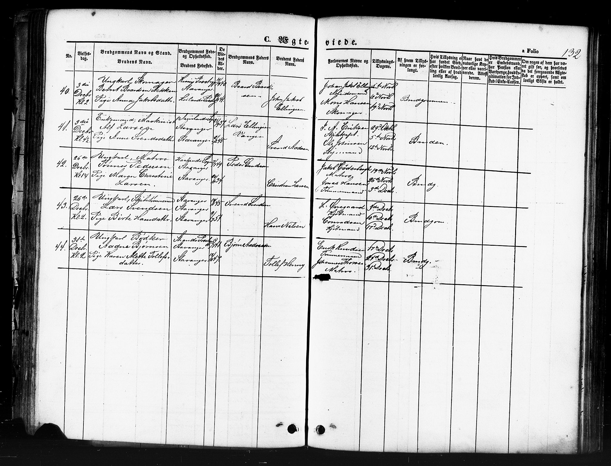 Domkirken sokneprestkontor, AV/SAST-A-101812/001/30/30BB/L0011: Parish register (copy) no. B 11, 1858-1876, p. 132