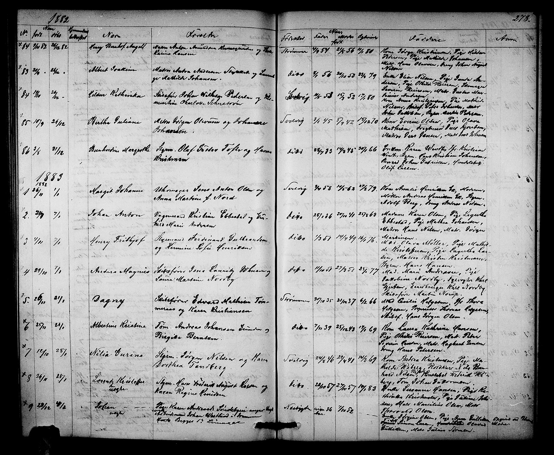 Strømm kirkebøker, SAKO/A-322/G/Ga/L0001: Parish register (copy) no. I 1, 1861-1885, p. 278