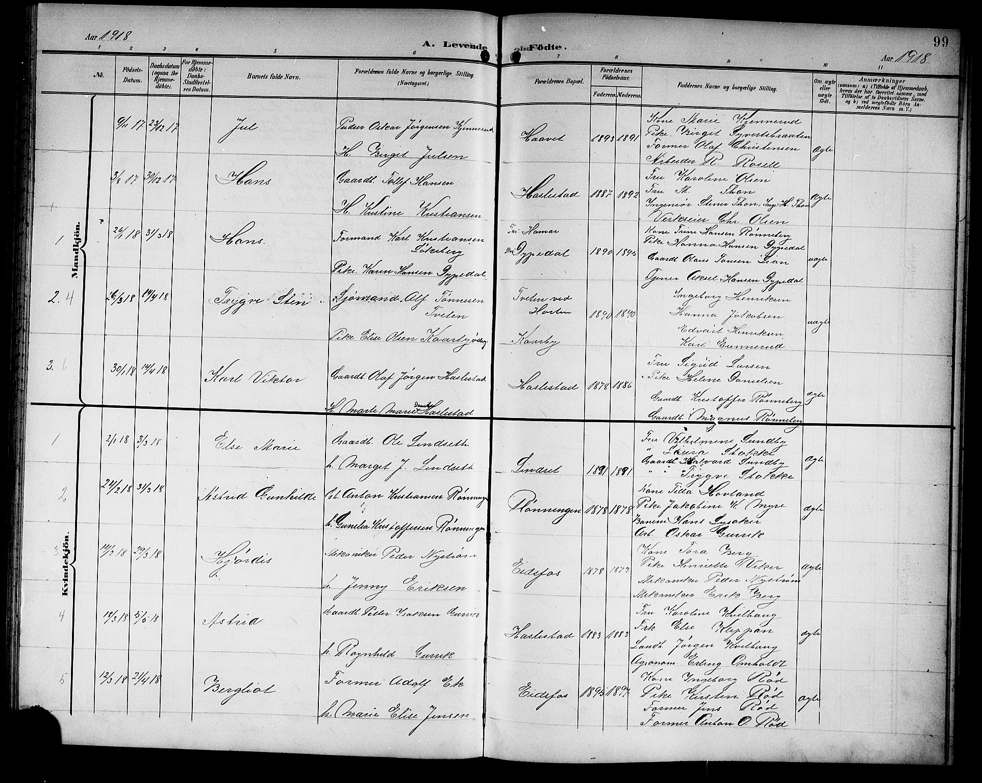 Hof kirkebøker, AV/SAKO-A-64/G/Ga/L0005: Parish register (copy) no. I 5, 1899-1922, p. 99