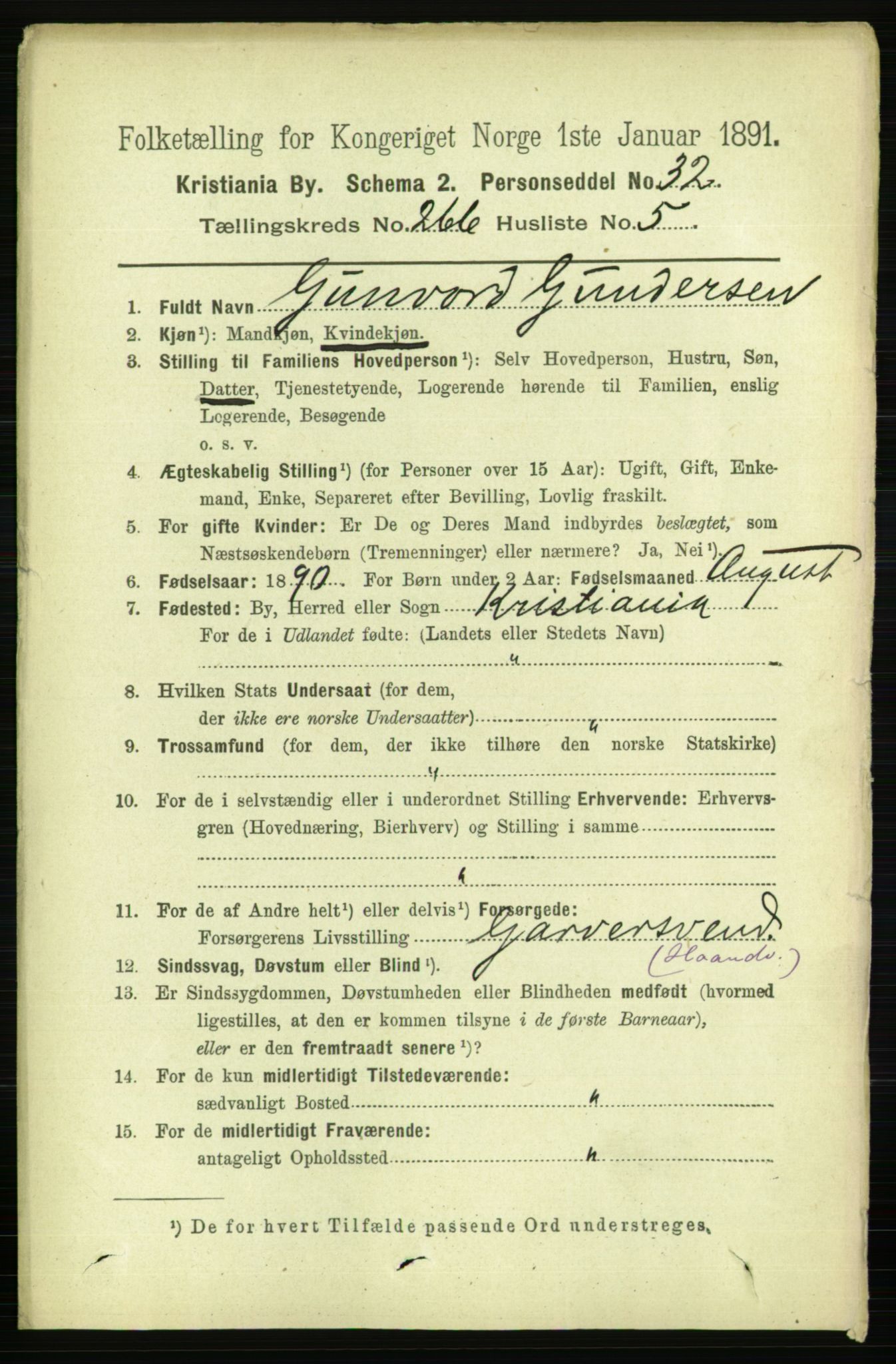 RA, 1891 census for 0301 Kristiania, 1891, p. 161275
